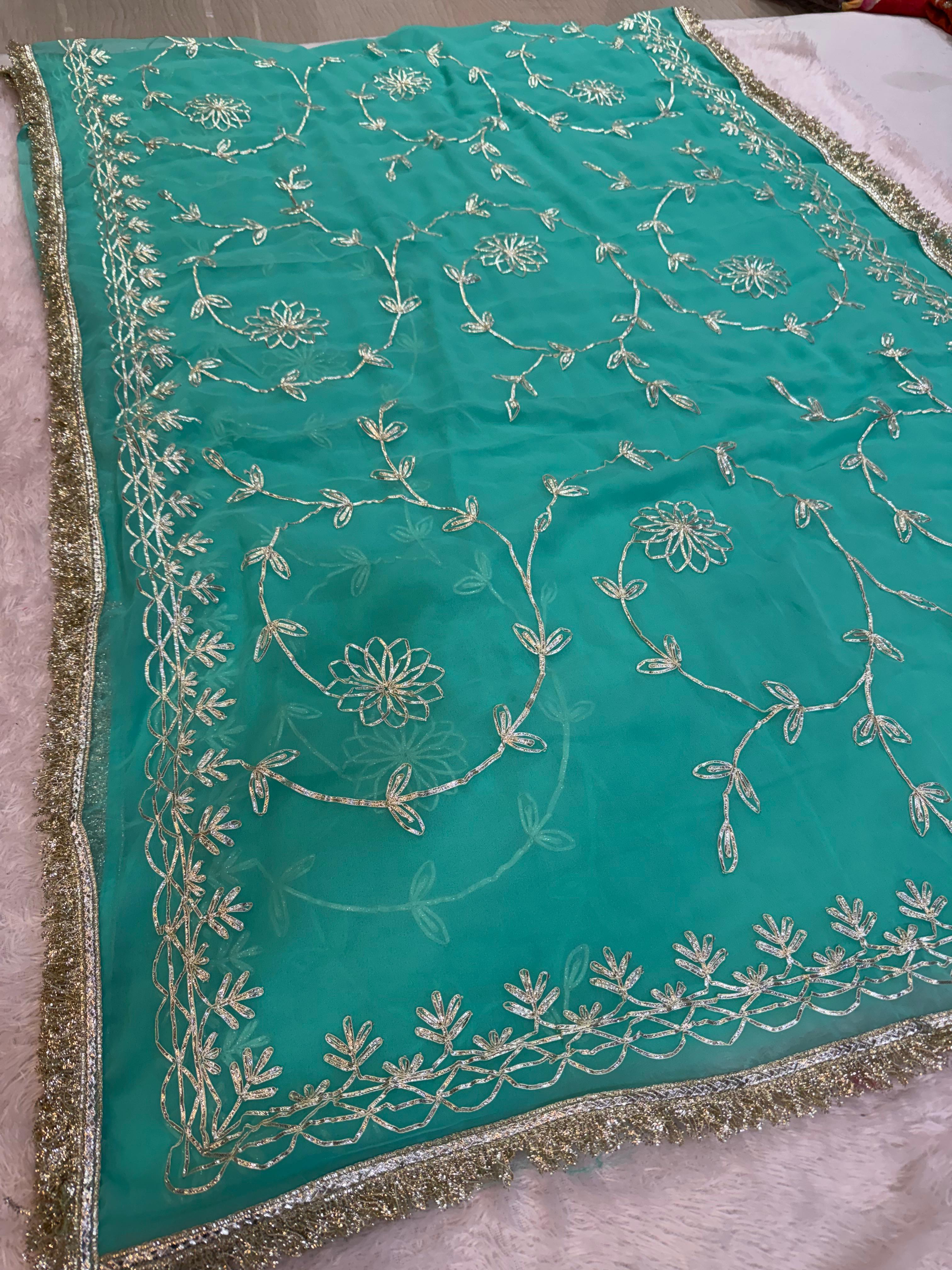 Beautiful Royal Georgatte Saree With Gottapatti Work