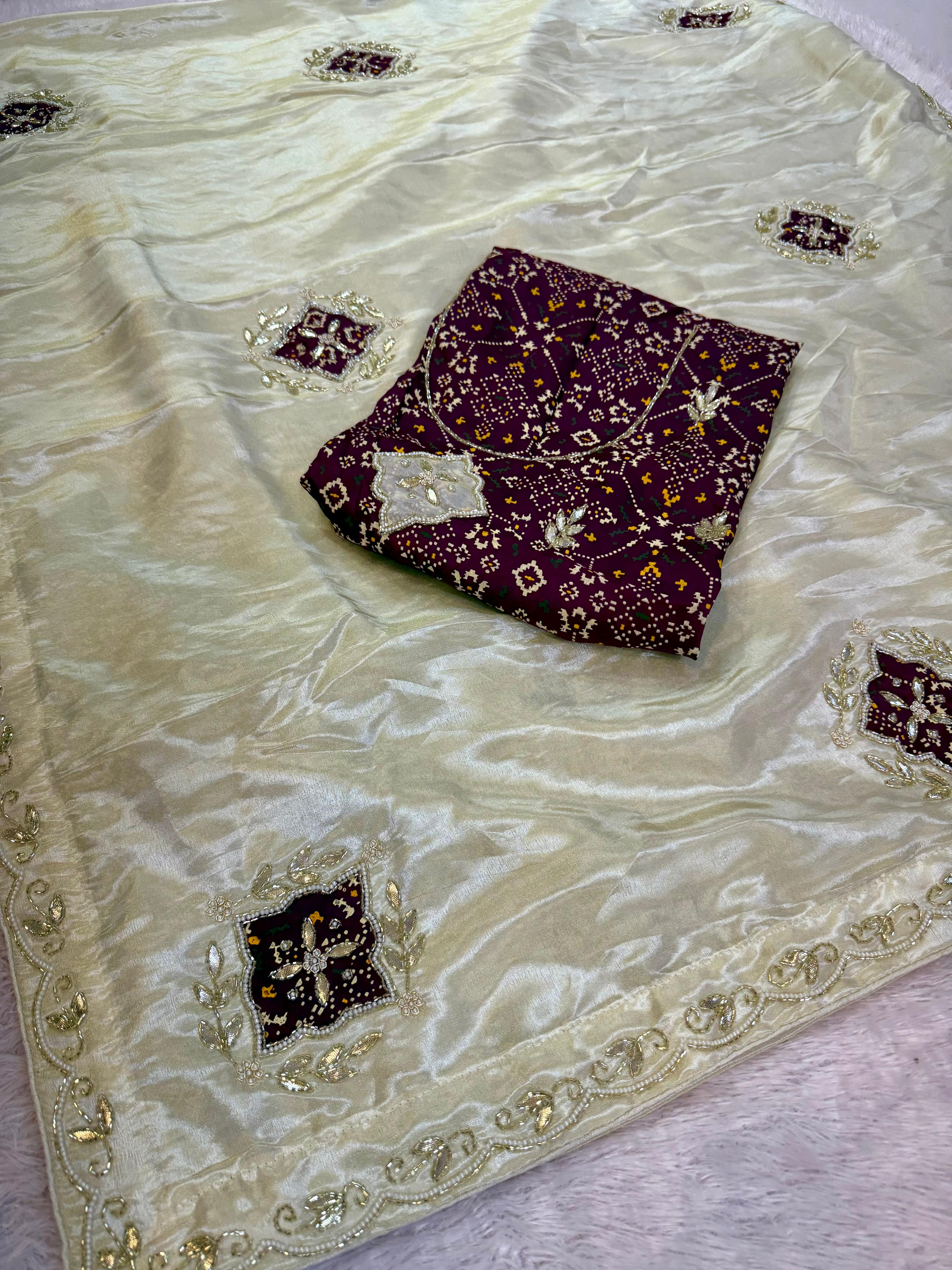 Beautiful Tissue Cosmos Saree With Handwork