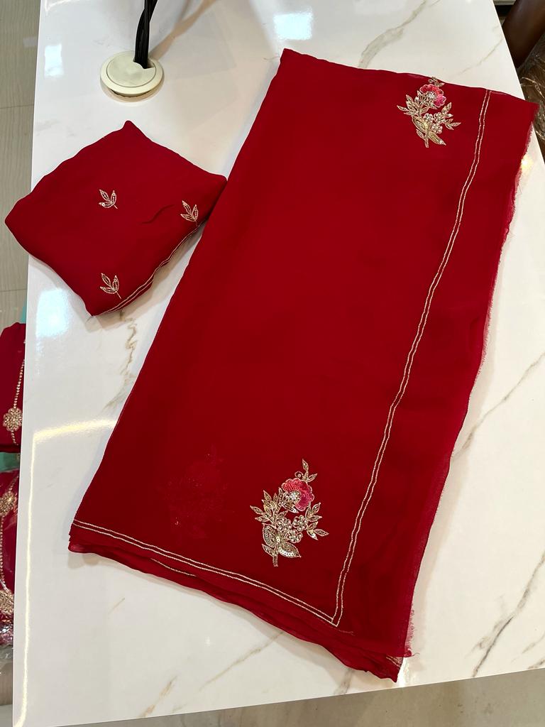 Chiffon Saree With Handwork