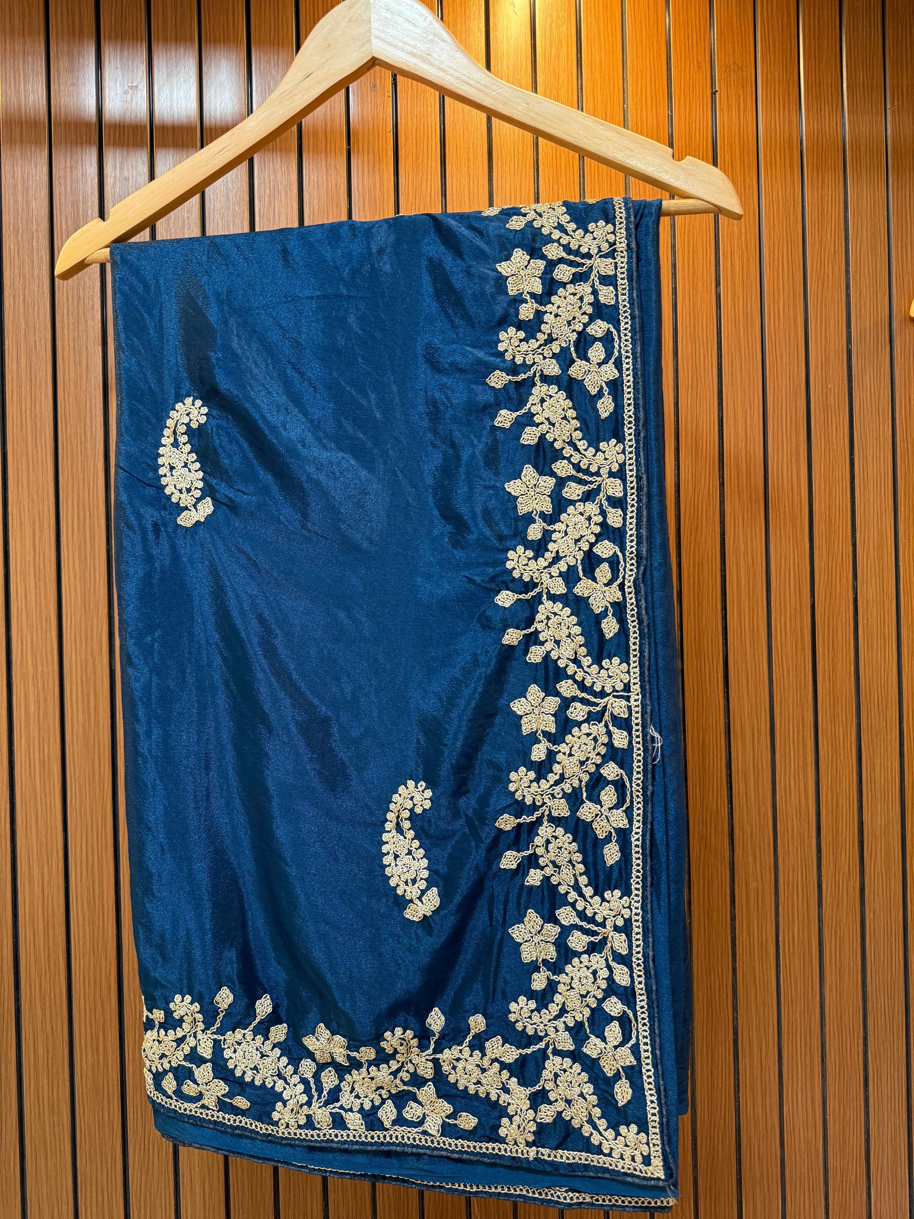 Designer Semi Chinon Saree With Handwork