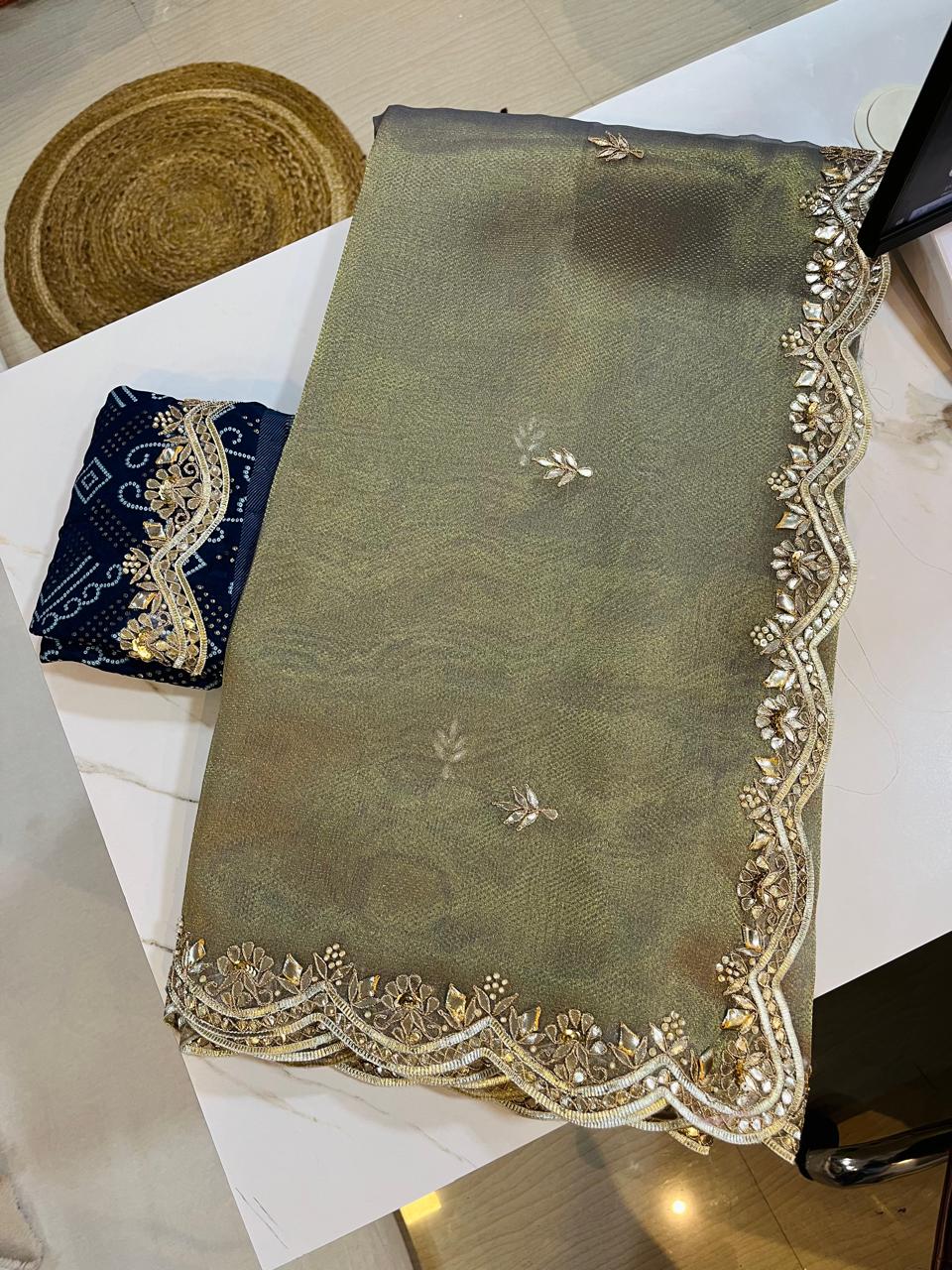 Traditional Tissue Saree With Gotapatti Work