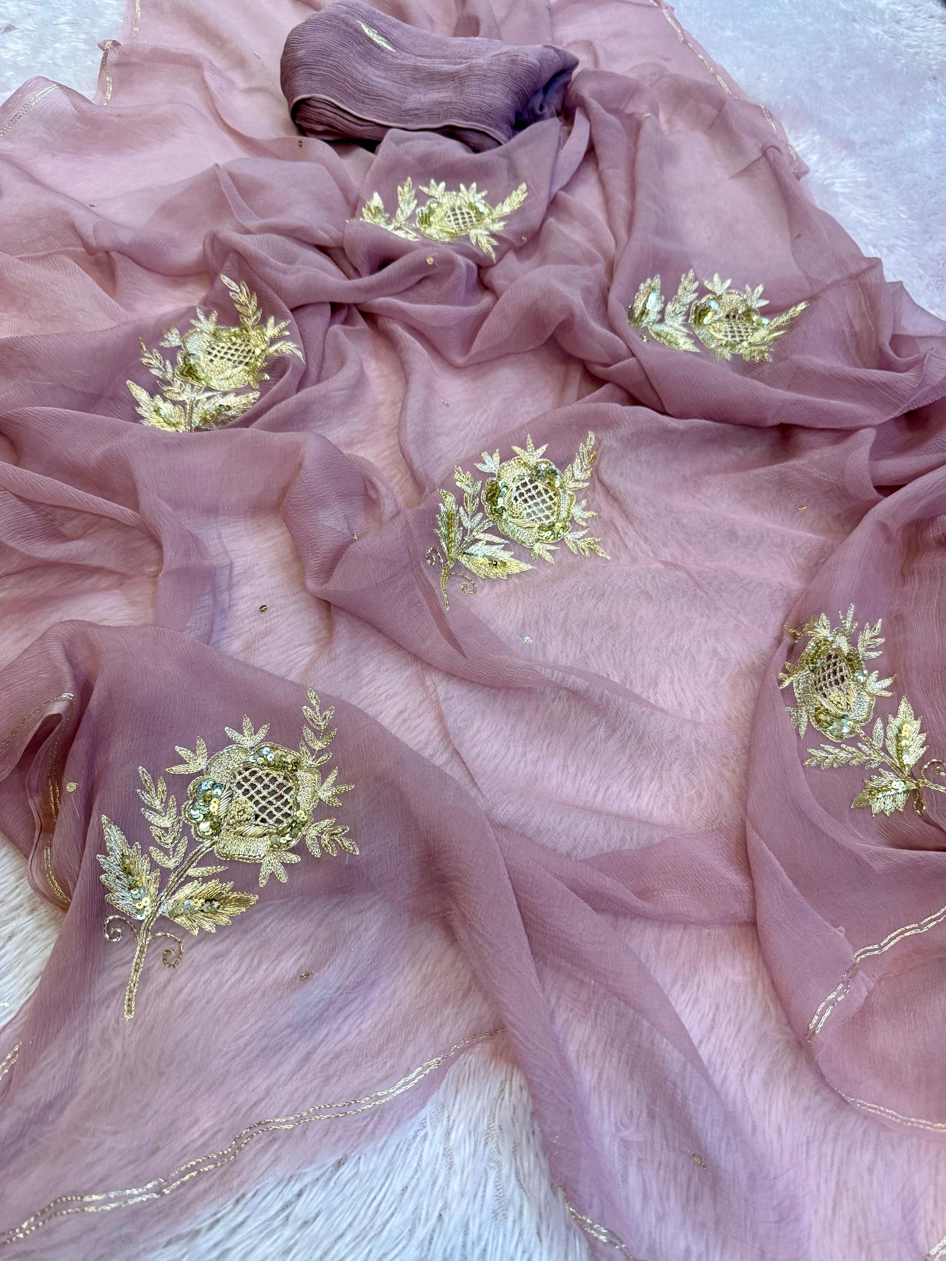 Royal Look Chiffon Saree With Handwork