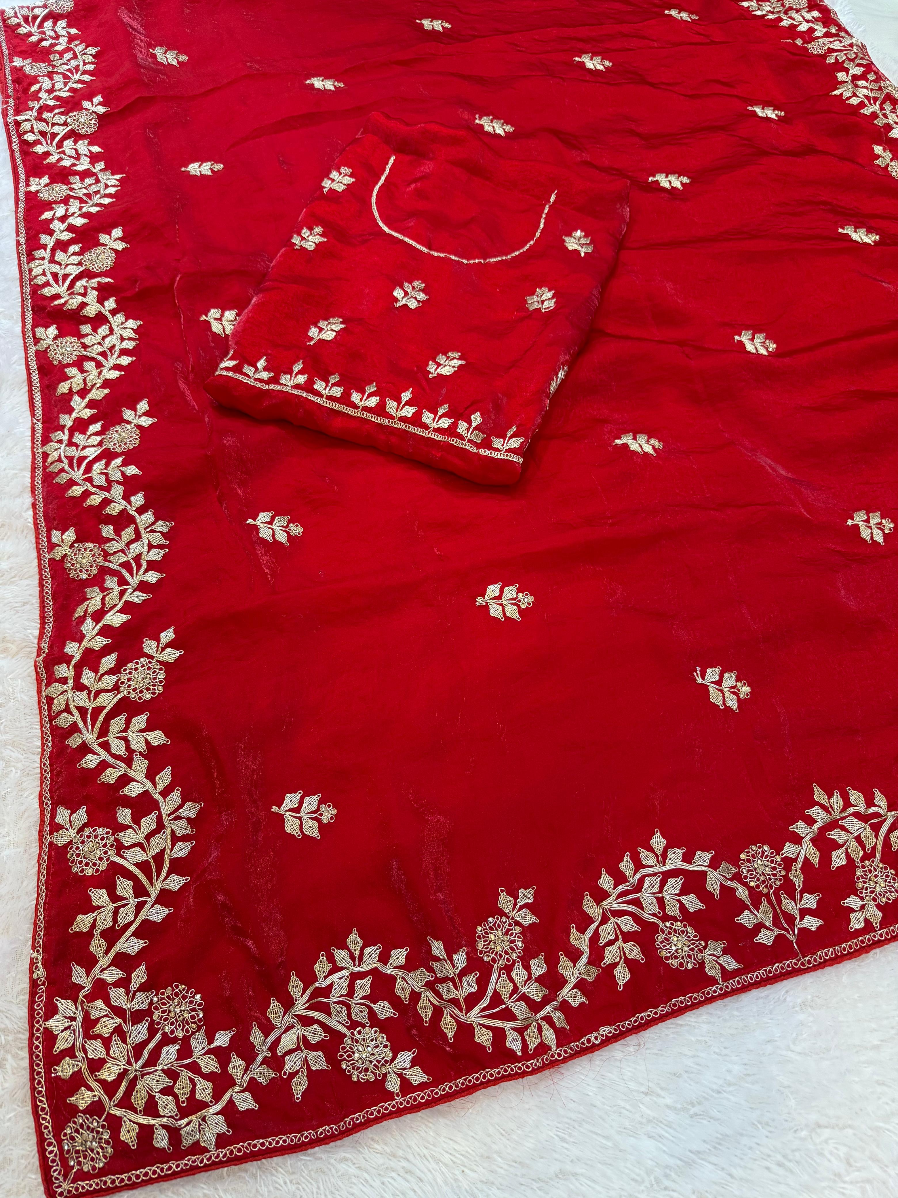 Beautiful Fendi Silk Saree With Premium Handwork