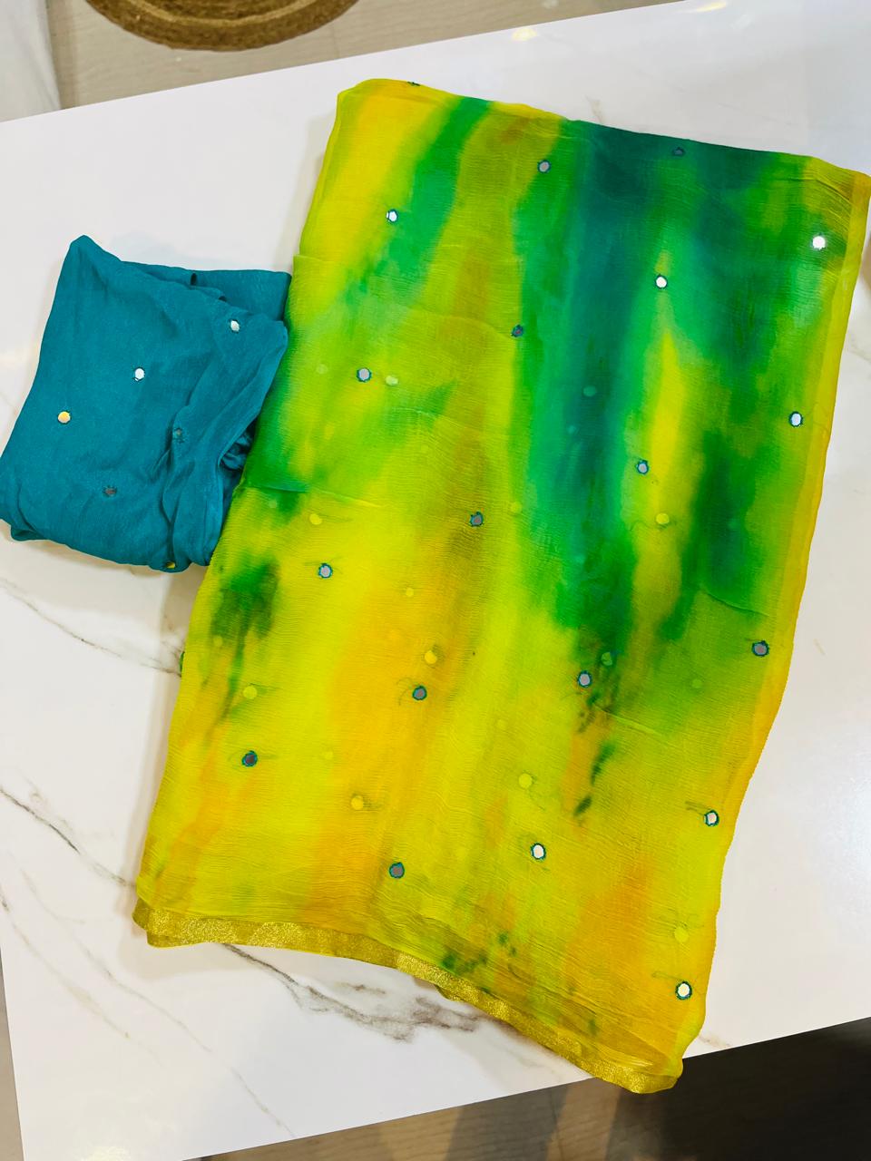 Phagun Special Pure Chiffon Shibori Dye Saree With Handwork