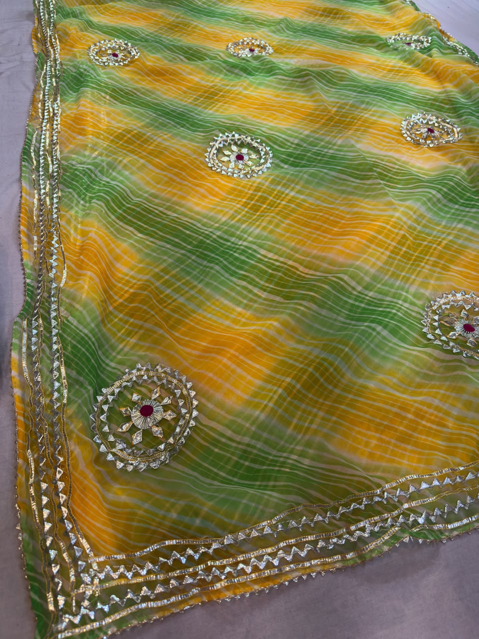 Designer Georgatte Leheriya  Saree With Gottapati Work