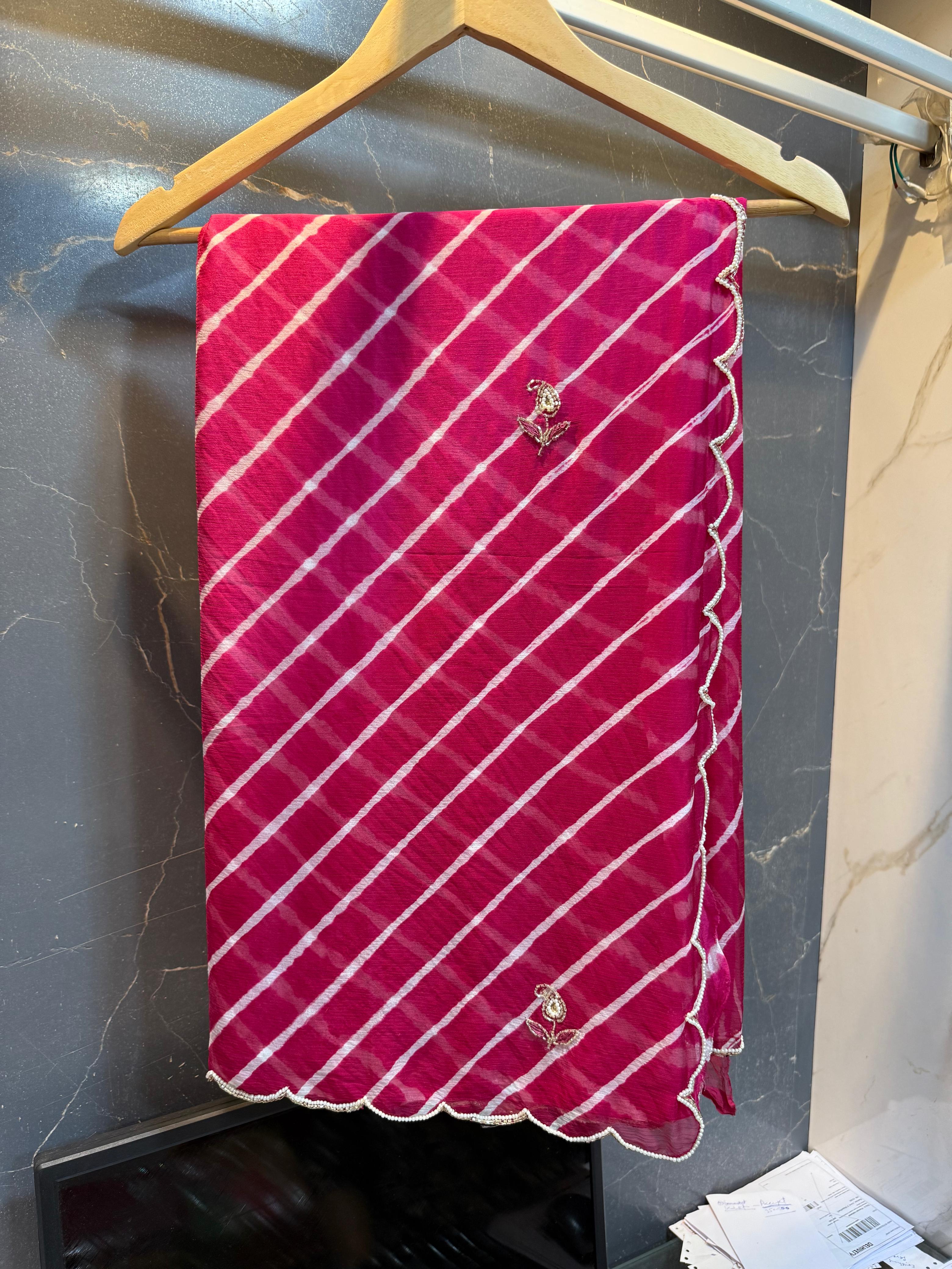 Beautiful Leheriya Hand Dye Saree With Handwork