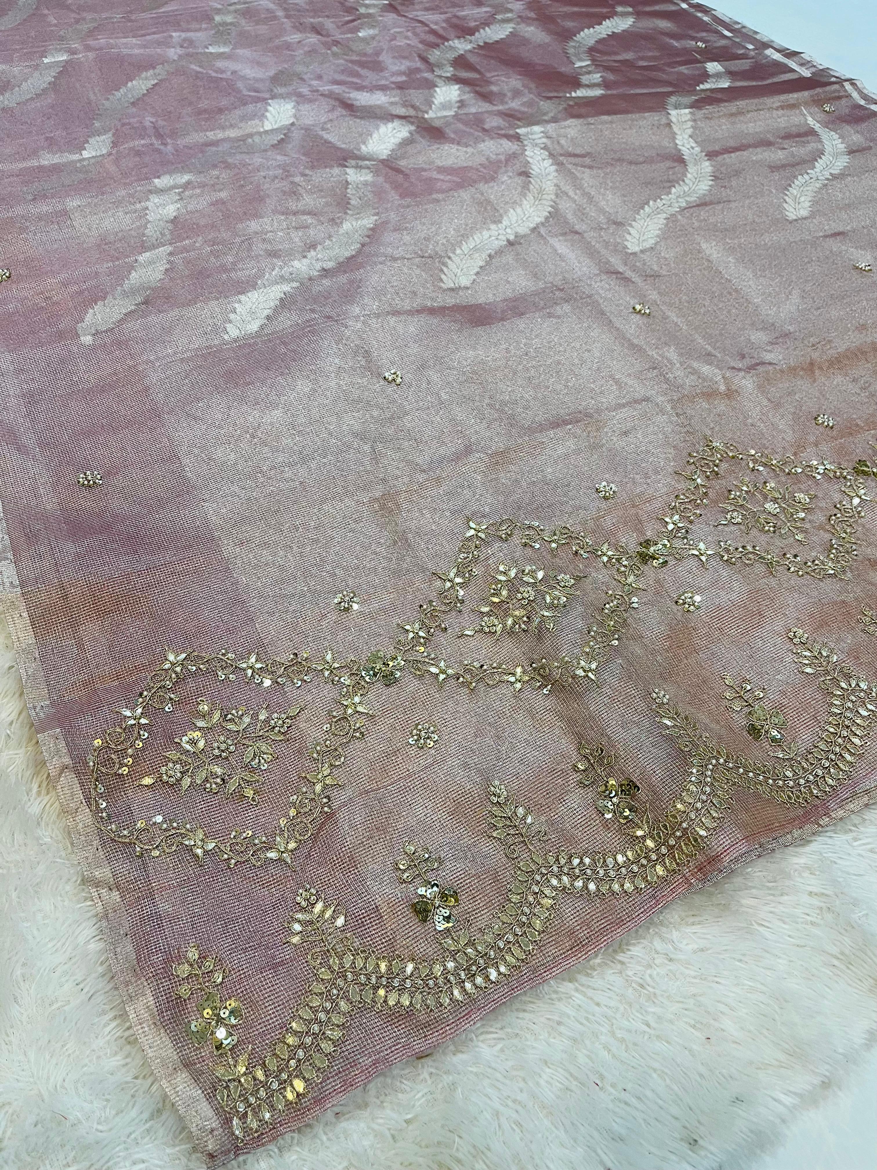 Designer Tissue Saree With Handwork