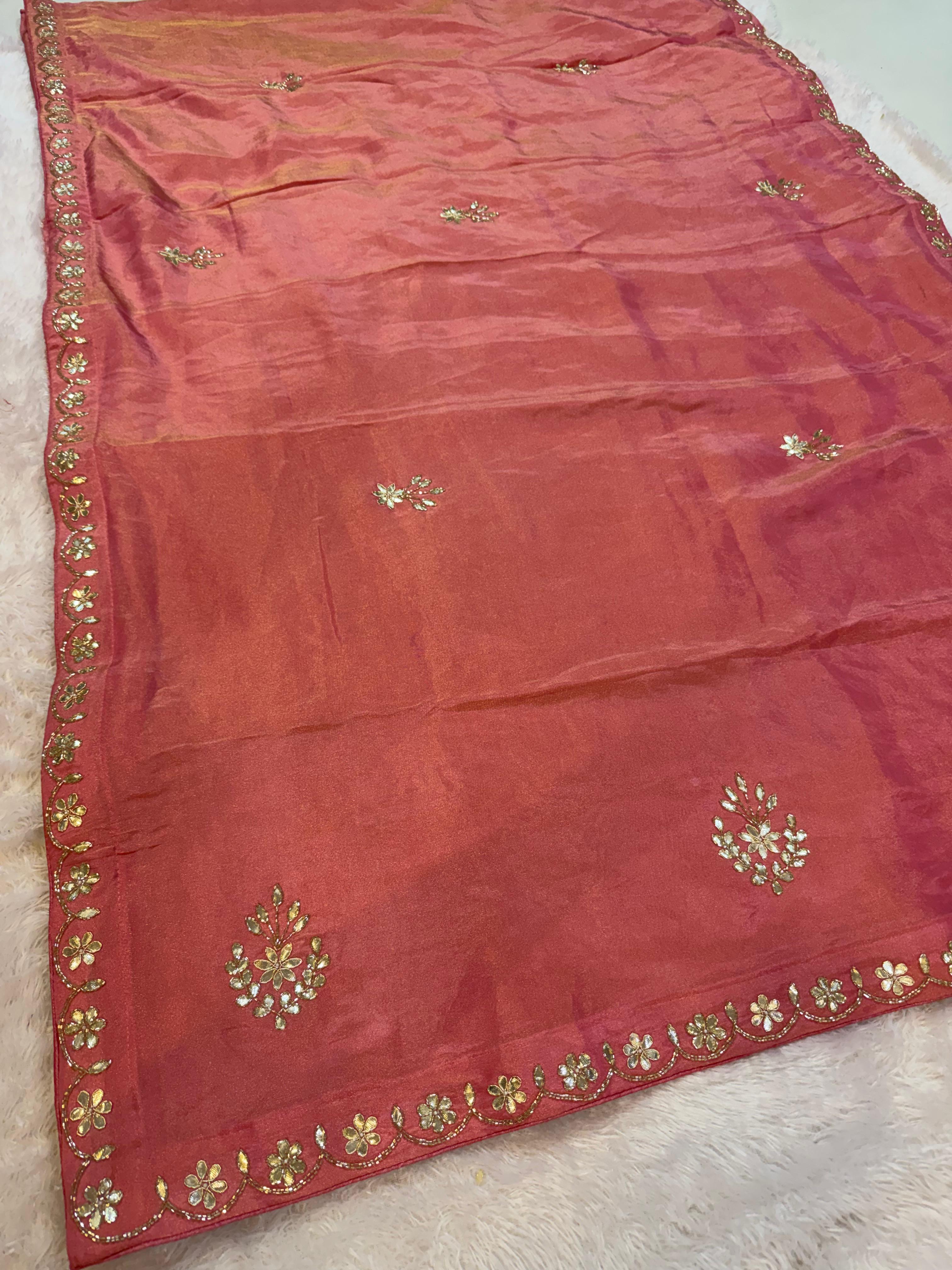 Traditional Tissue Cosmos Febric Saree With Handwork