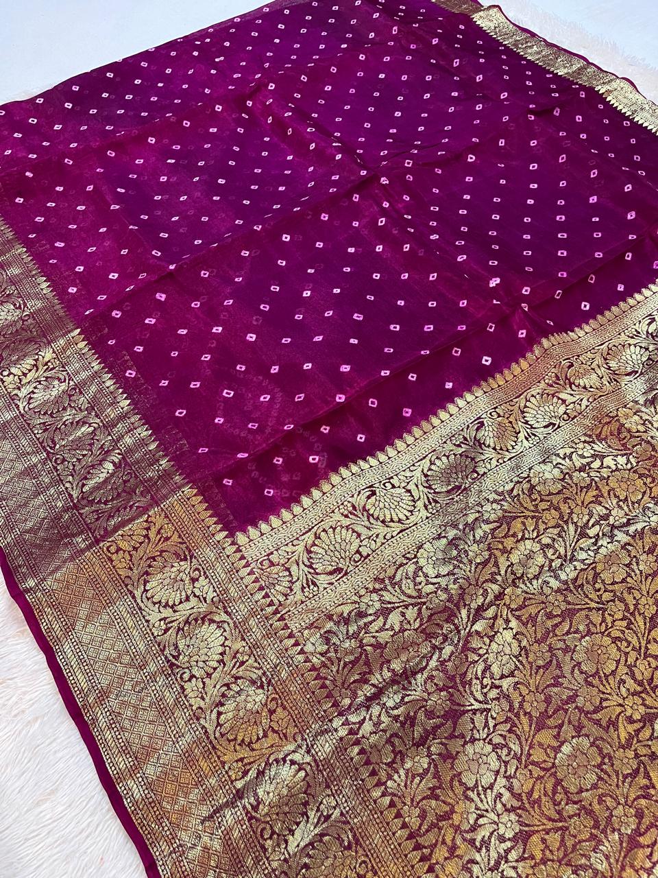 Tapeta Silk Hand Bandhej Saree With Weaving Work