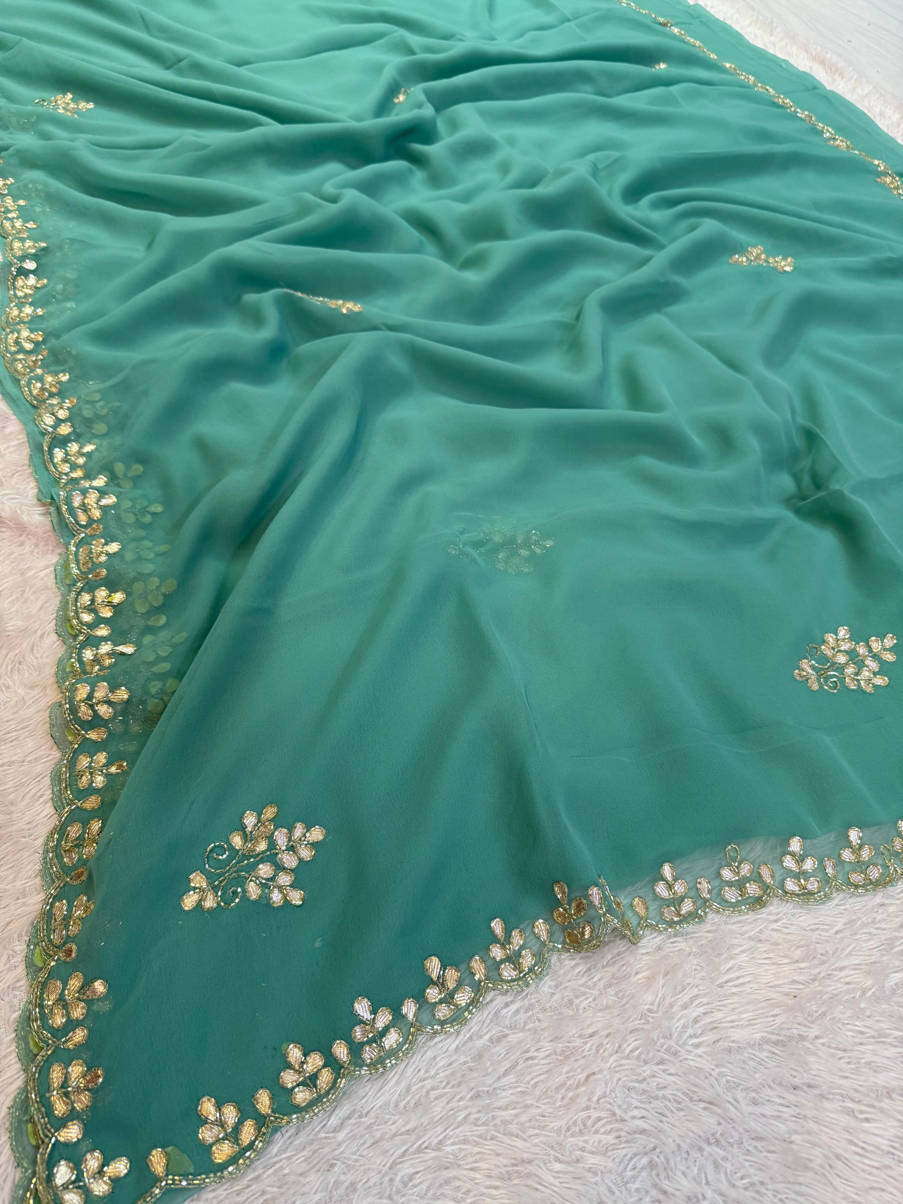 Latest Georgatte Saree With Handwork