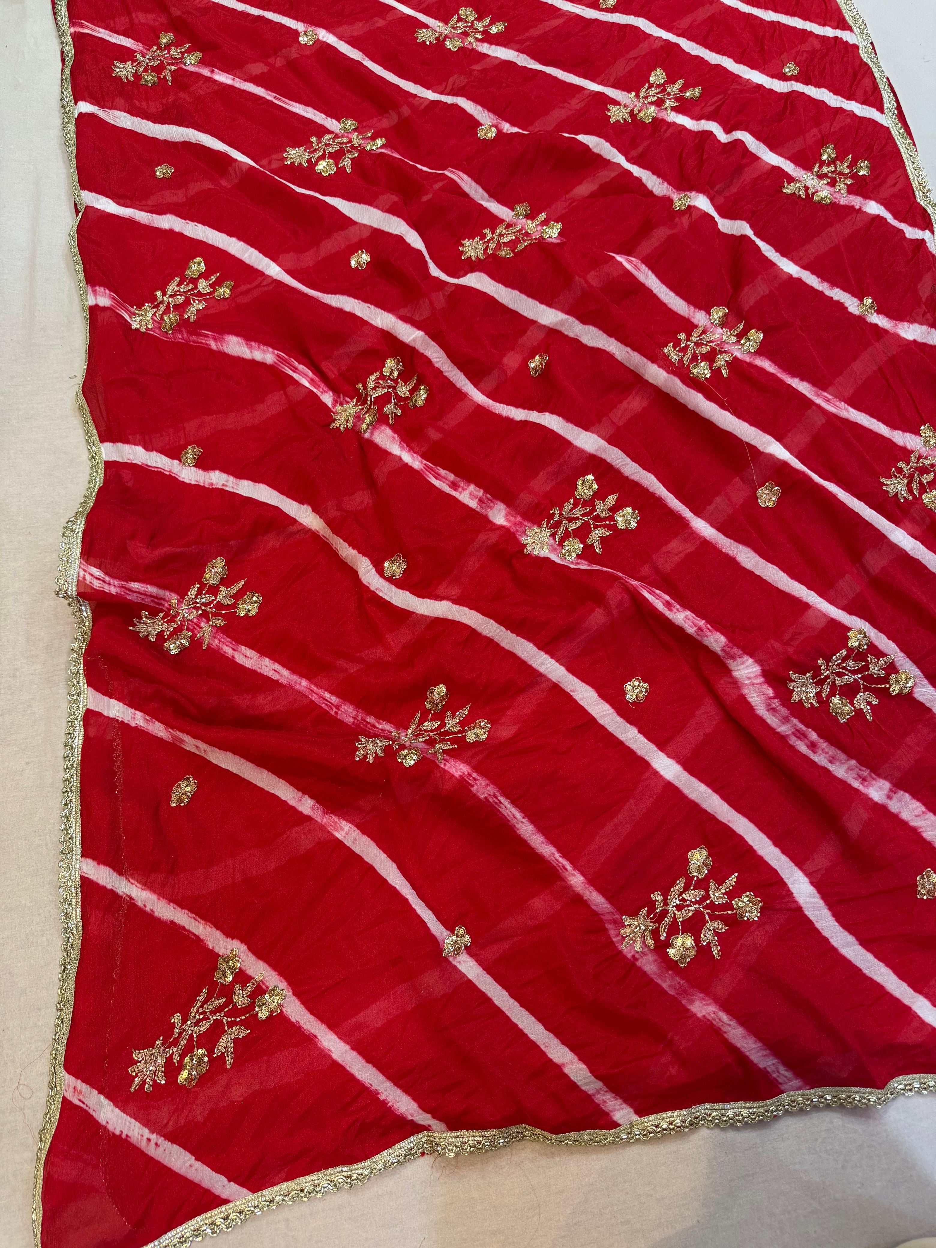 Designer Semi Chinon Leheriya Saree With Handwork