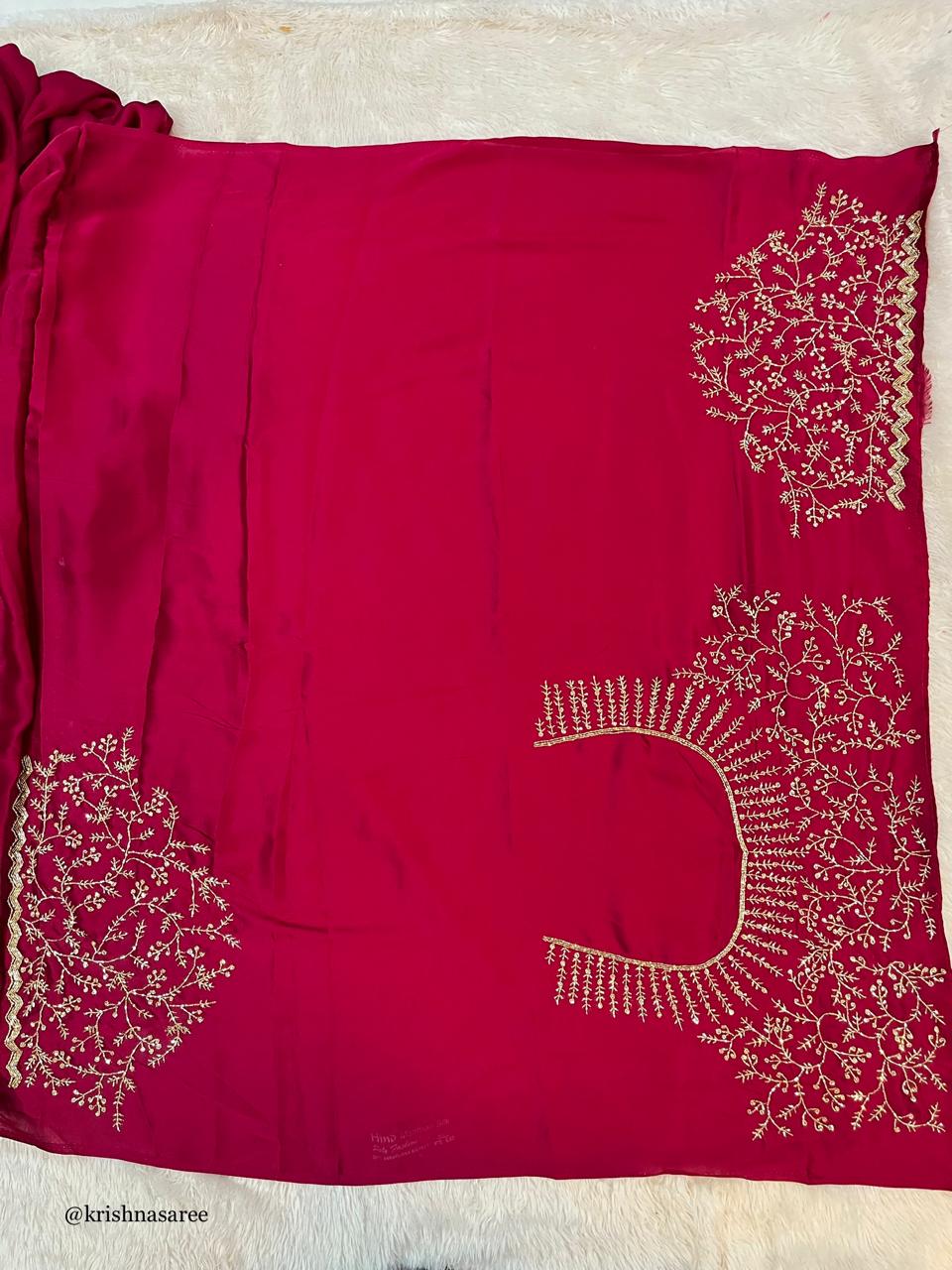 Beautiful Satin Silk Saree With Handwork