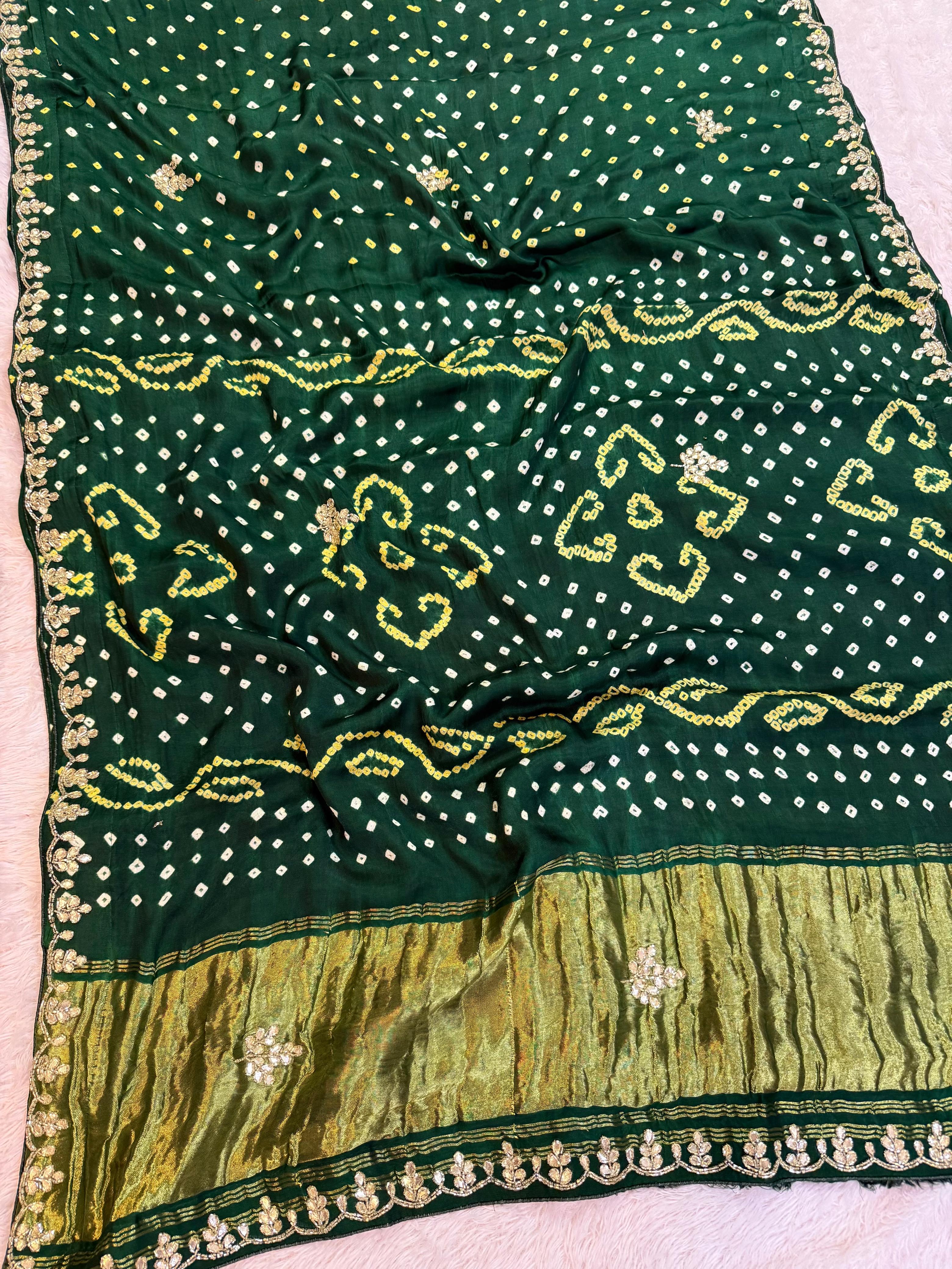 Modal Gajji Silk Hand Bandhej Saree With Handwork