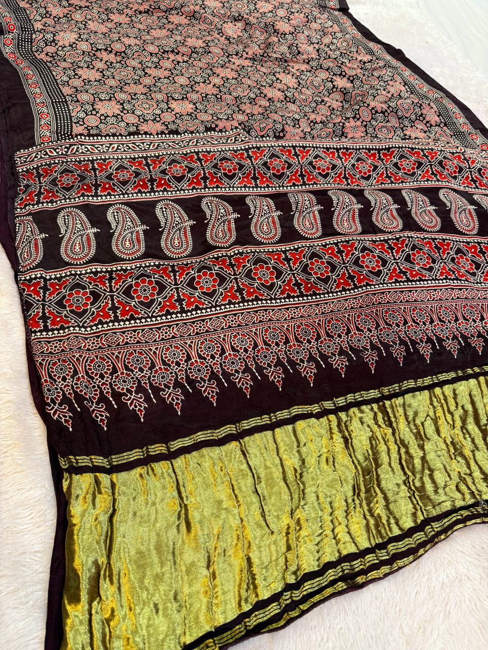 Latest Modal Silk Saree With Jaipuri Print X Ajrakh Print