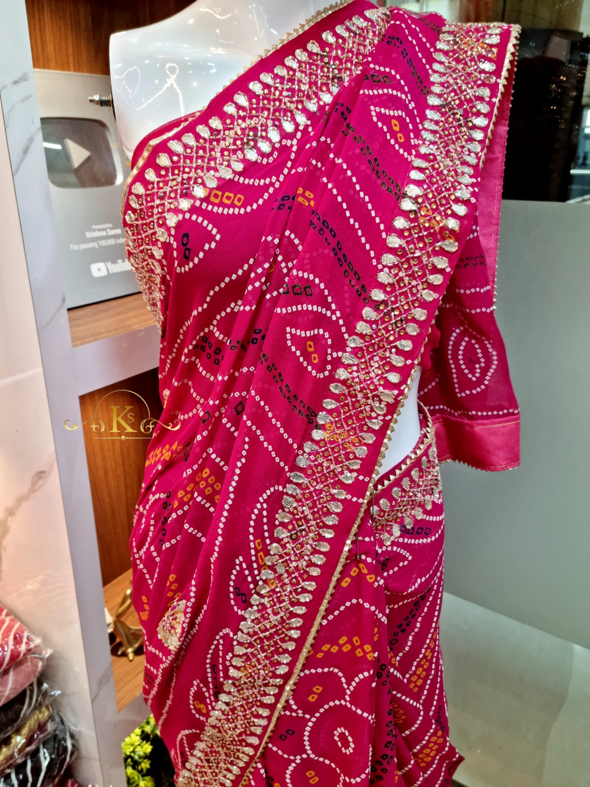 Pure Viscose Georgatte Fabric Bandhni Print Saree With HandWork