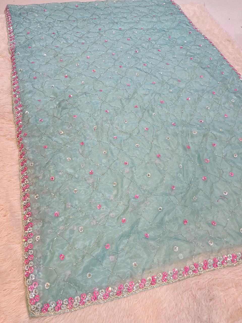 Designer Glass Organza Saree With Premium Handwork