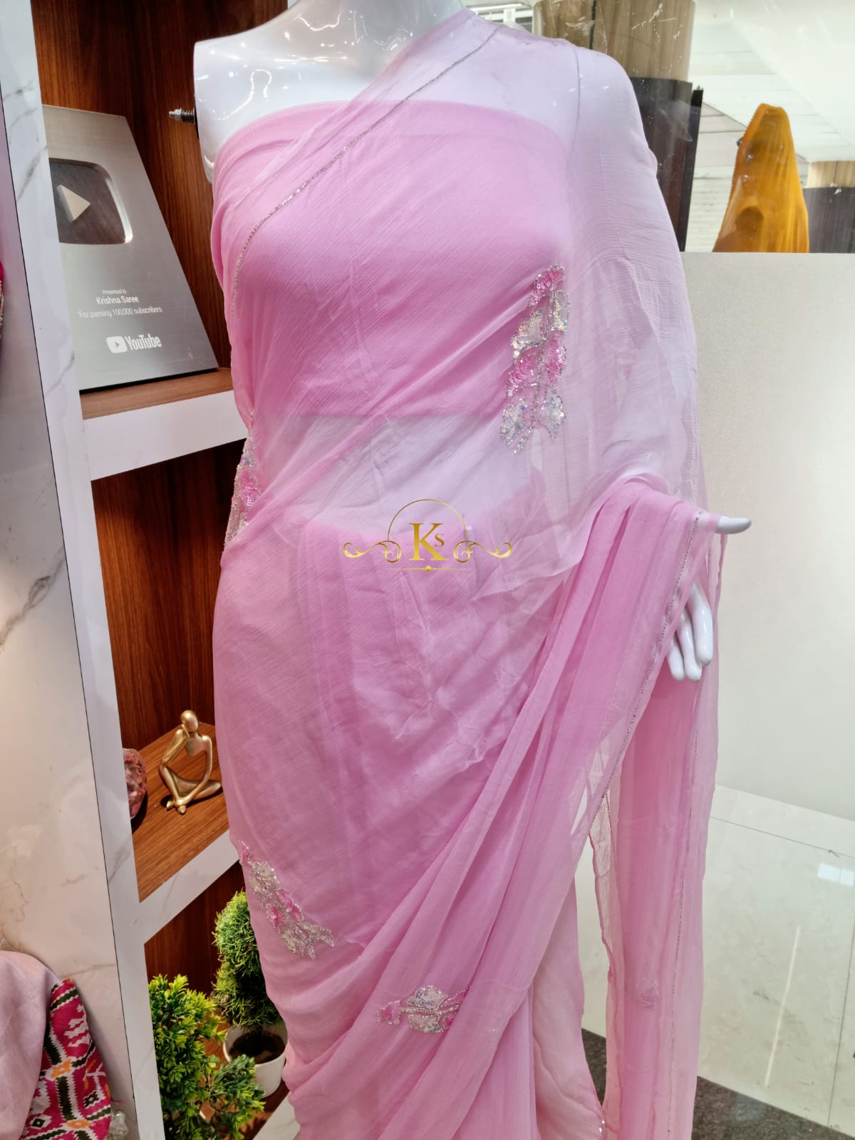 Pure Chiffon Saree With Beautiful Handwork