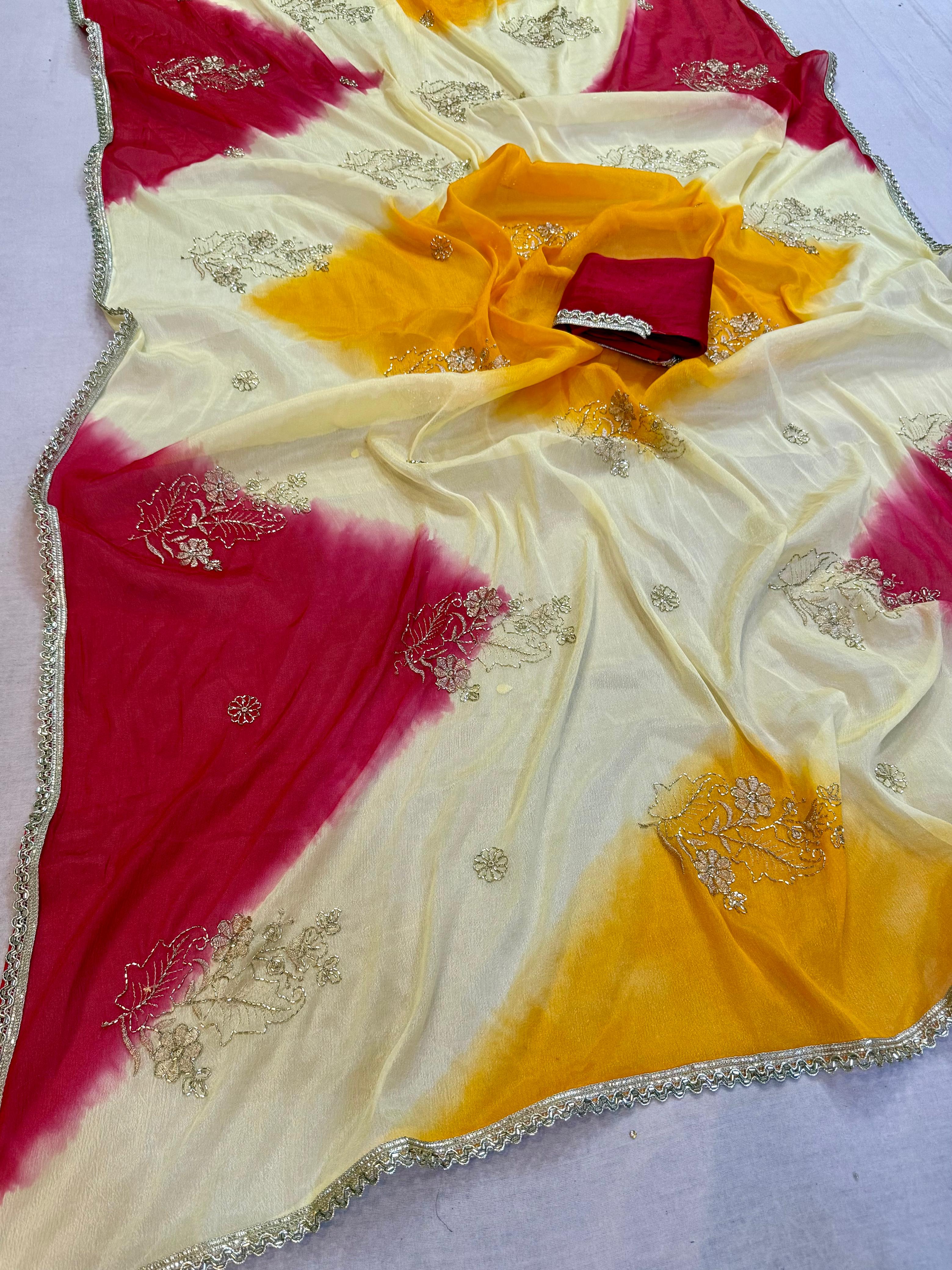 Beautiful Multi Dye Saree With Fancy Work