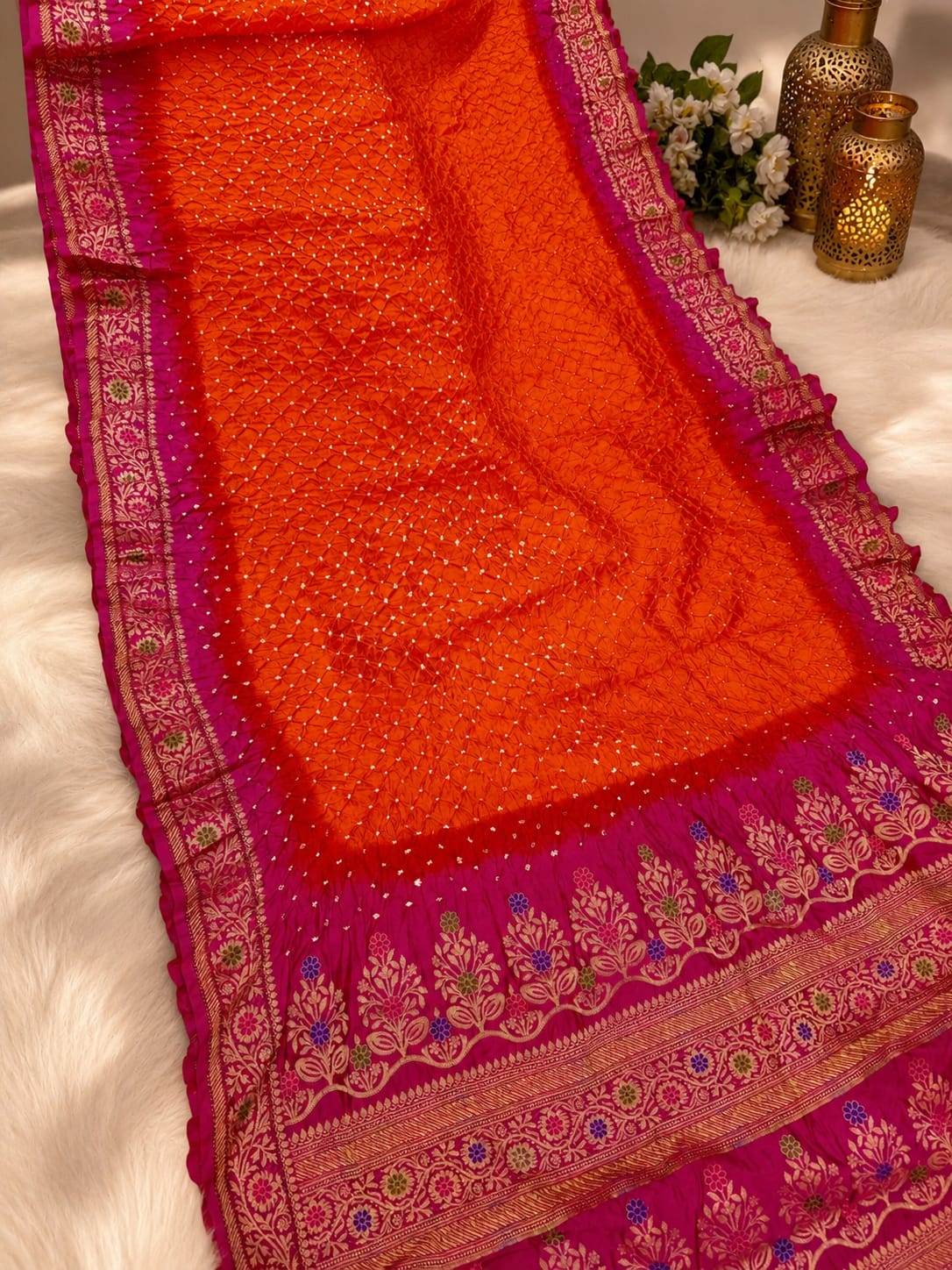 Traditional Art Silk Febric Hand Bandhej Saree