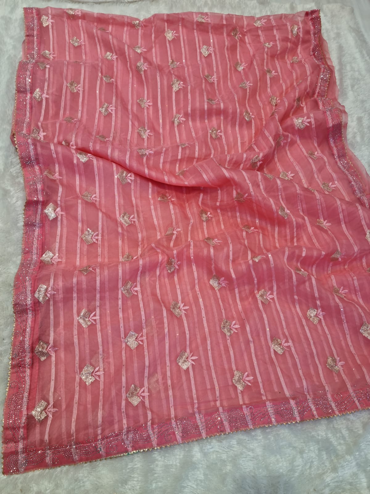 Tissue Organza Fabric Saree With Wrok
