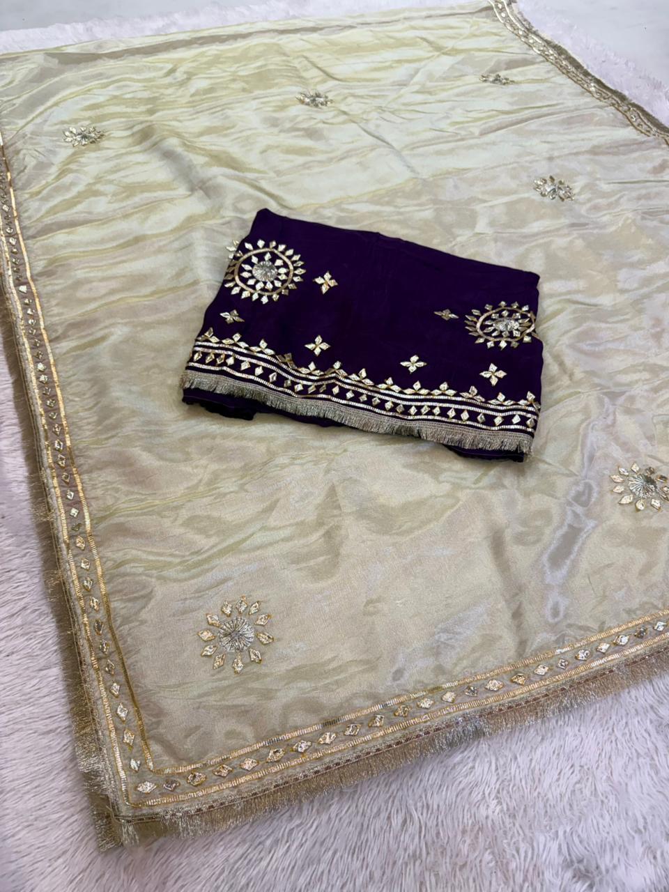 Traditional Pure Cosmos Febric Saree With Beautiful Gottapatti Work