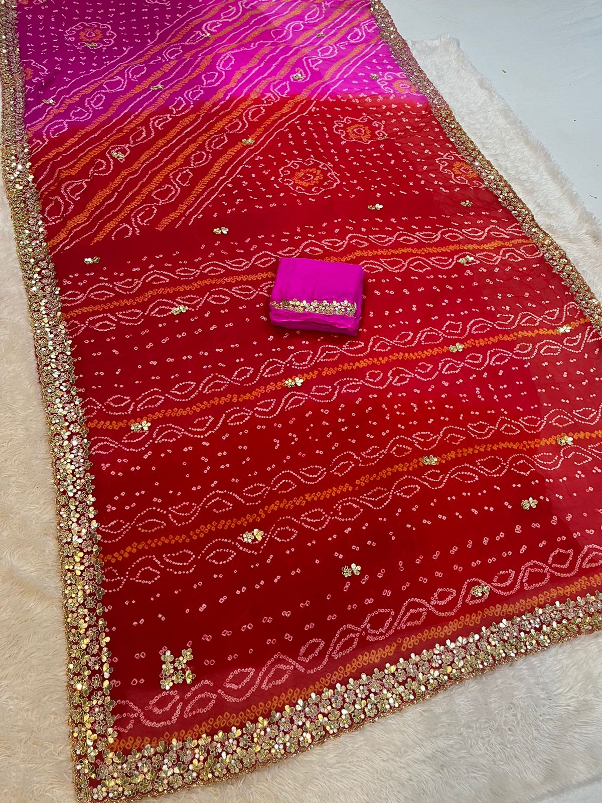 Traditional Pure Ojariya Chiffon Saree With Handwork