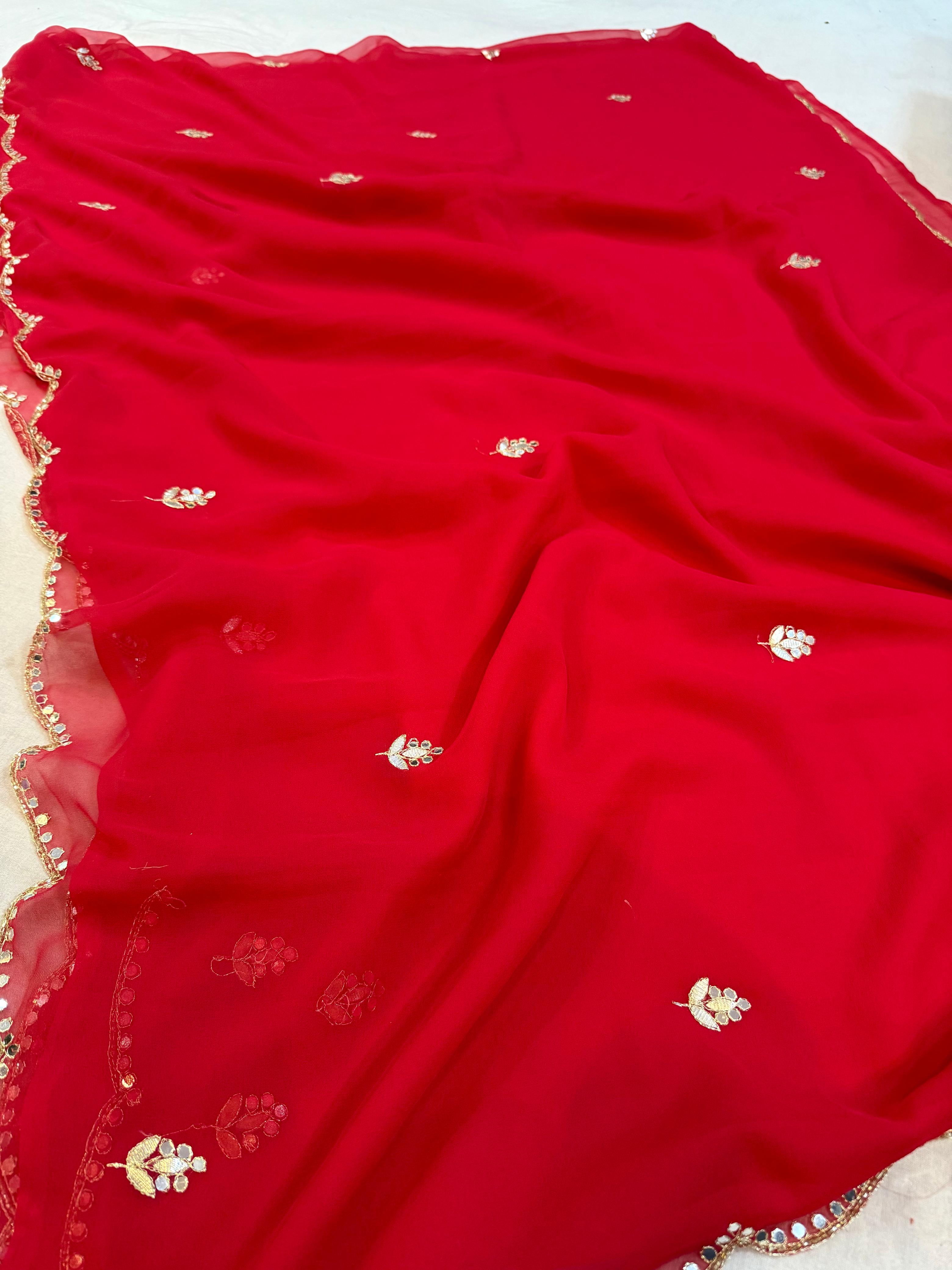 Beautiful Royal Georgatte Saree With Handwork