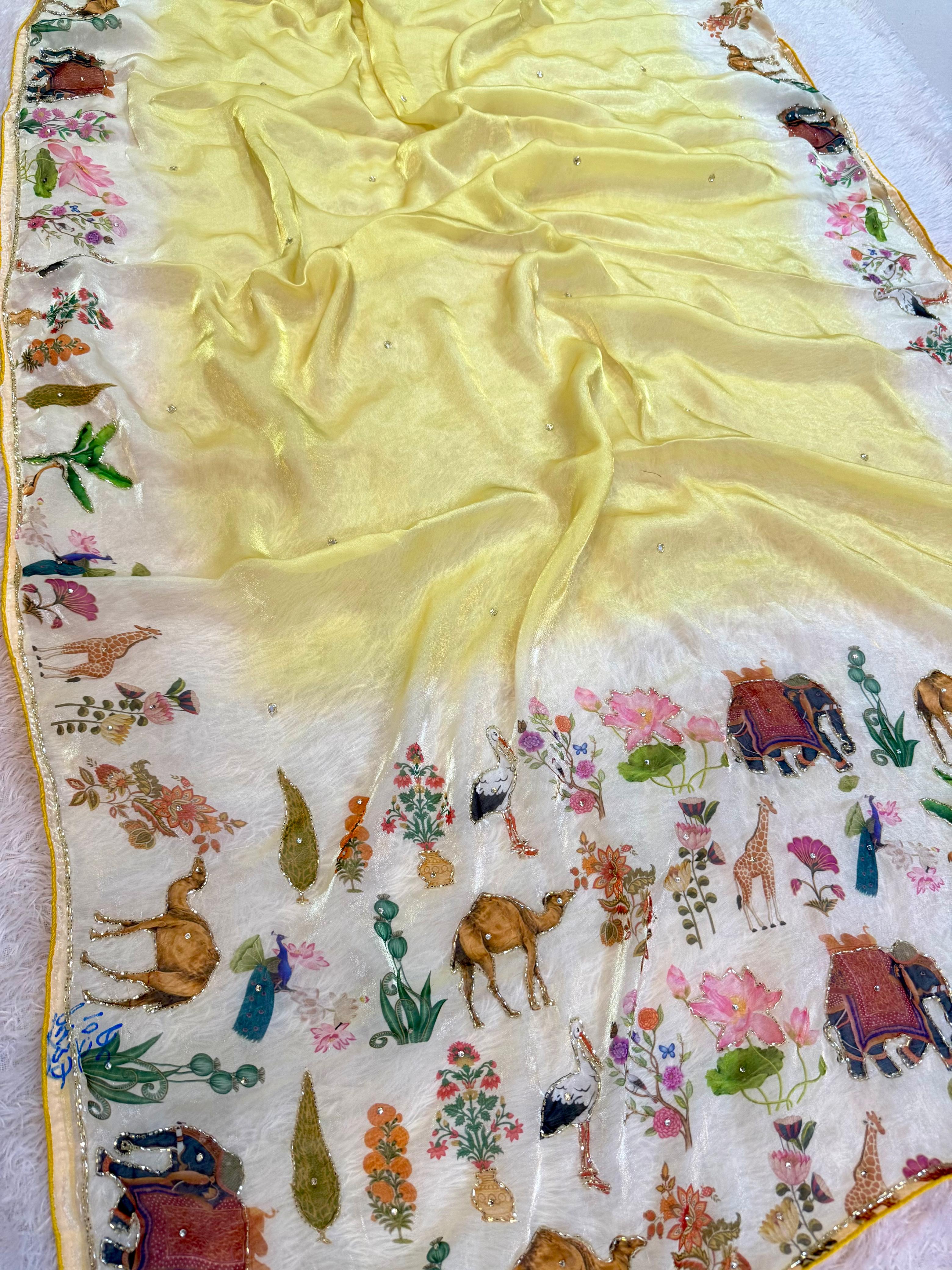 Premium Glass Tissue Saree With Handwork