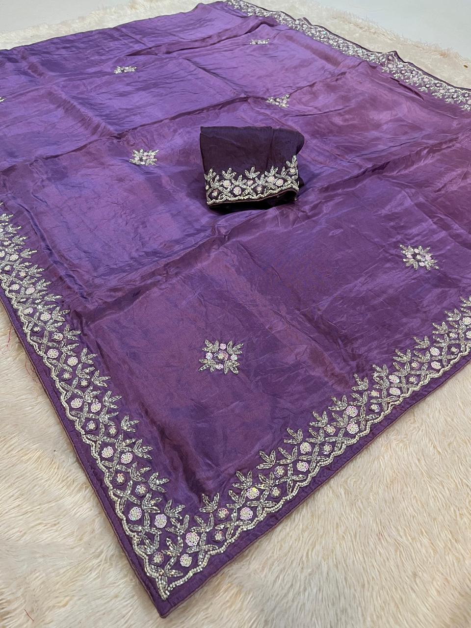 Designer Uppada Silk Saree With Handwork