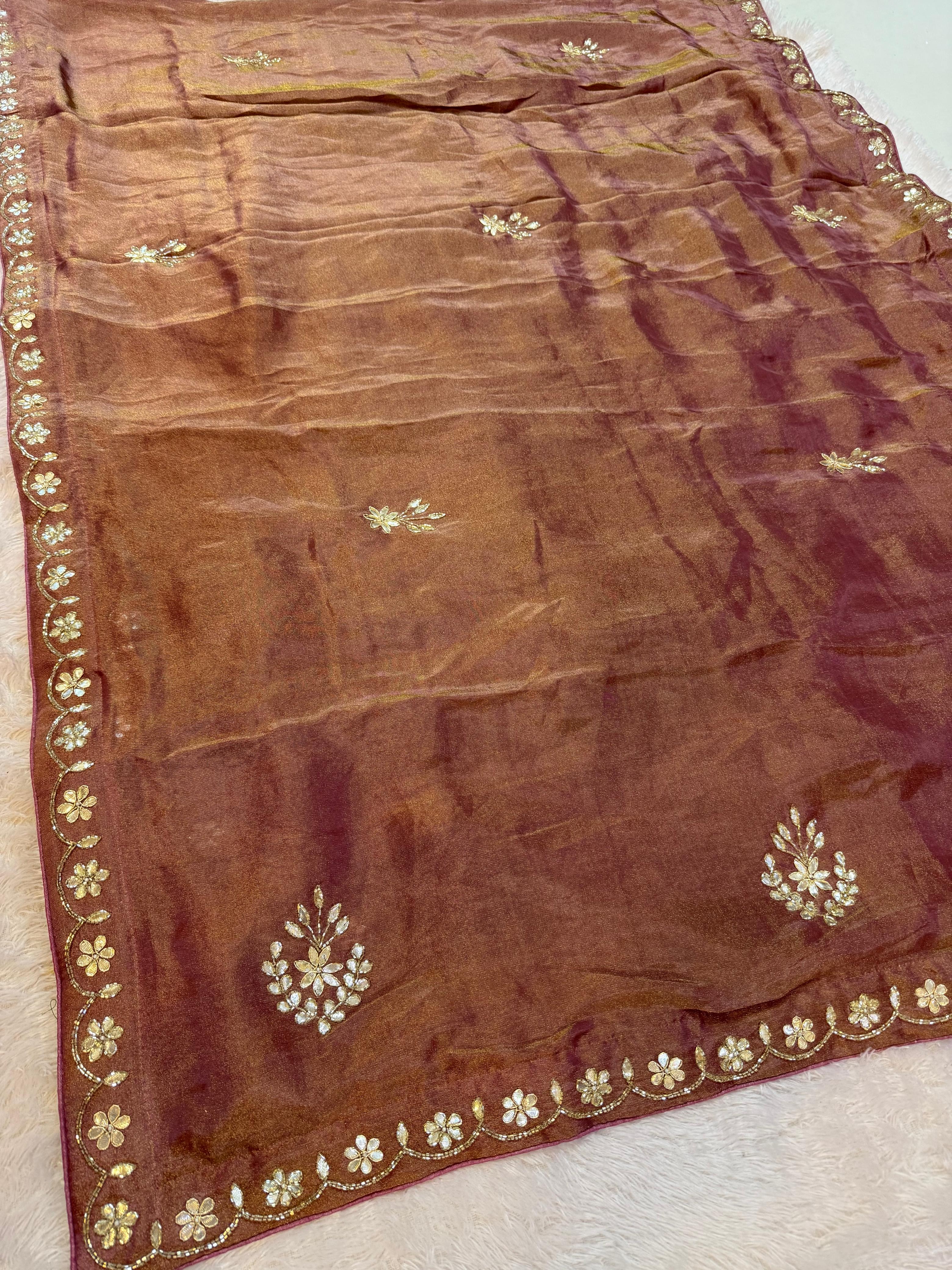 Traditional Tissue Cosmos Febric Saree With Handwork