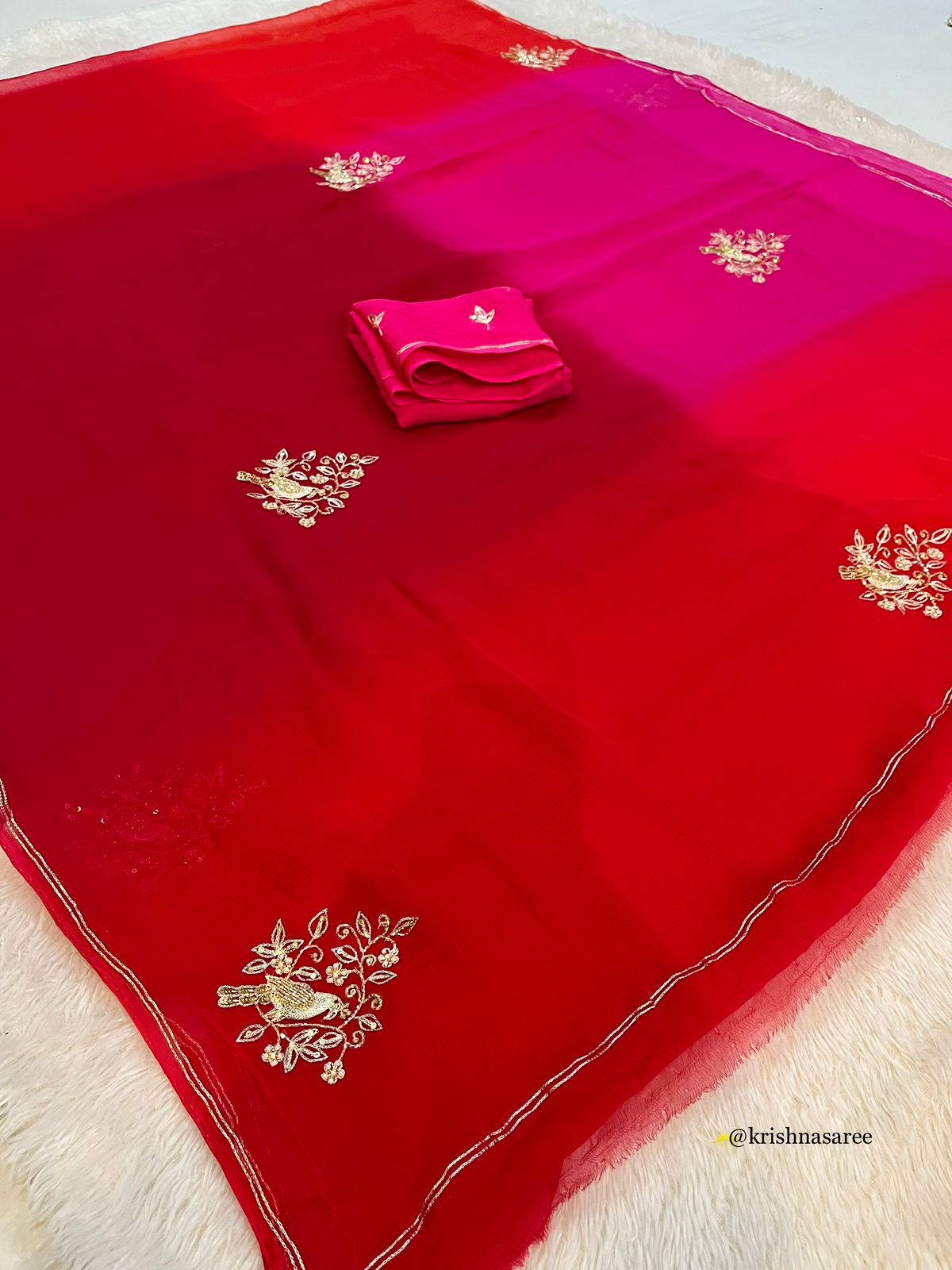 Traditional Chiffon Saree With Handwork