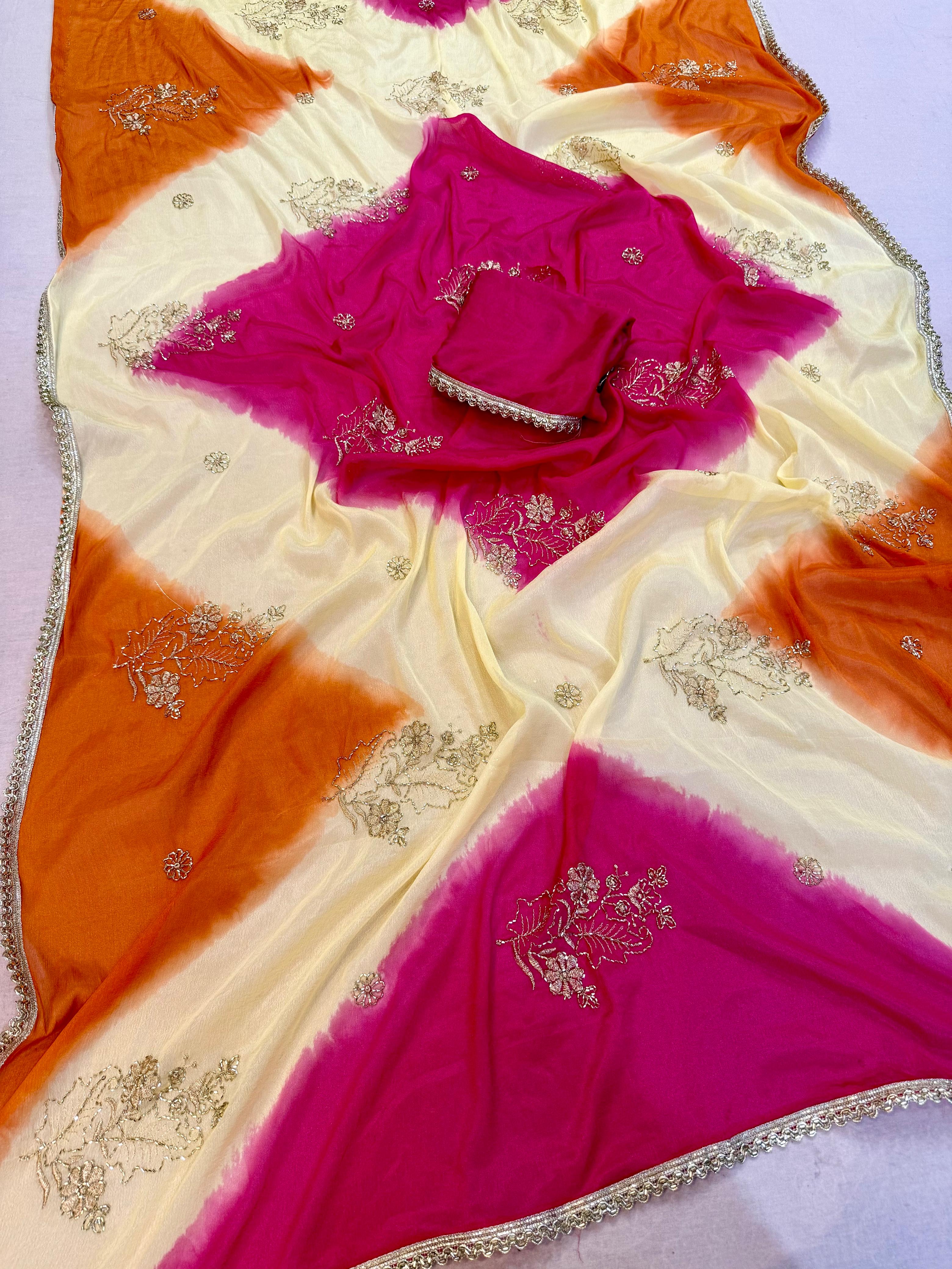 Beautiful Multi Dye Saree With Fancy Work