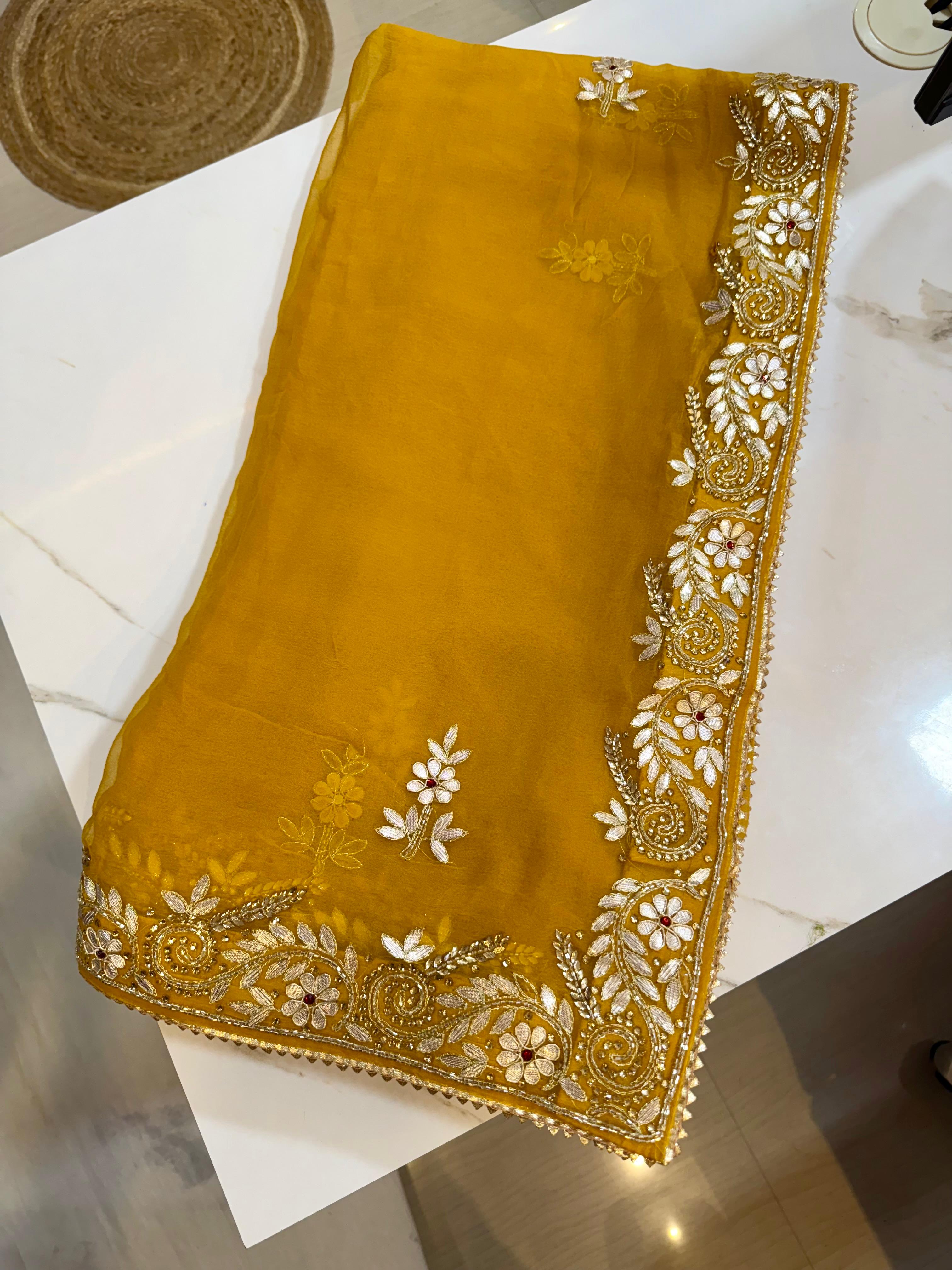 Beautiful Pure Chiffon Saree With Premium Handwork