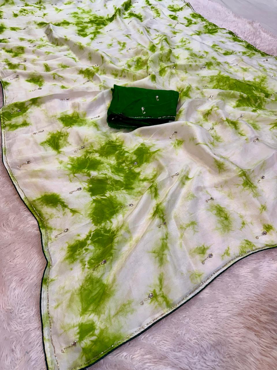 Beautiful Sibori Tye Dye Saree With Handwork