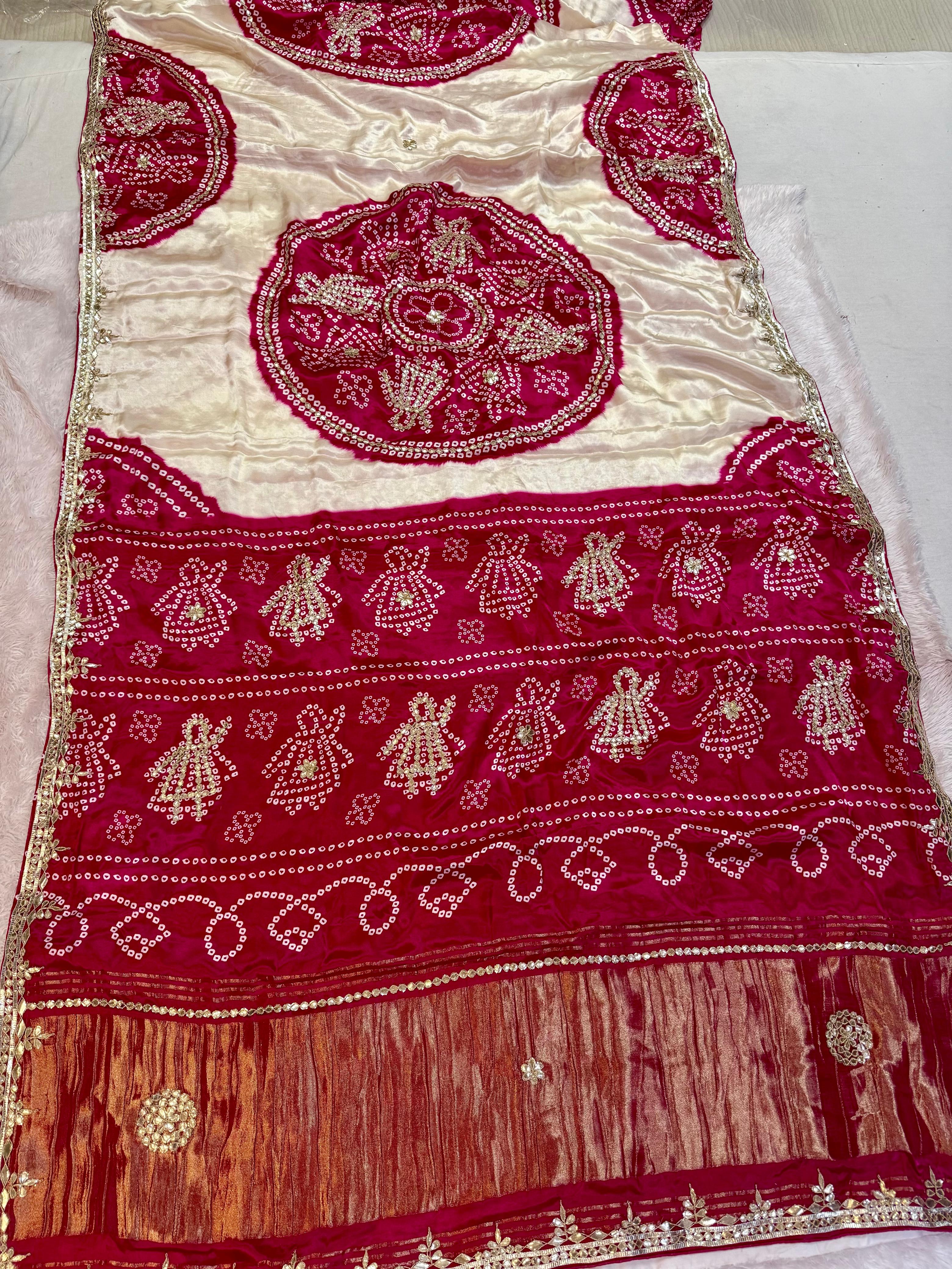 Designer Pure Modal Gajji Bandhani Saree With Gottapatti Work