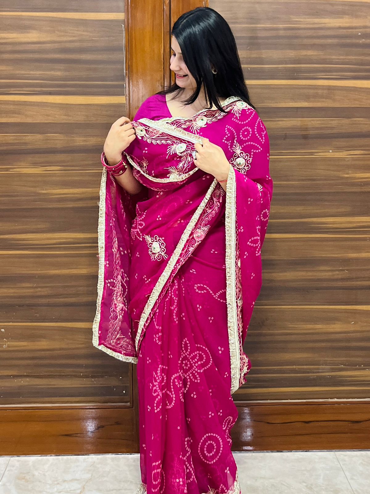 Beautiful Georgatte Saree With Gottapatti Work