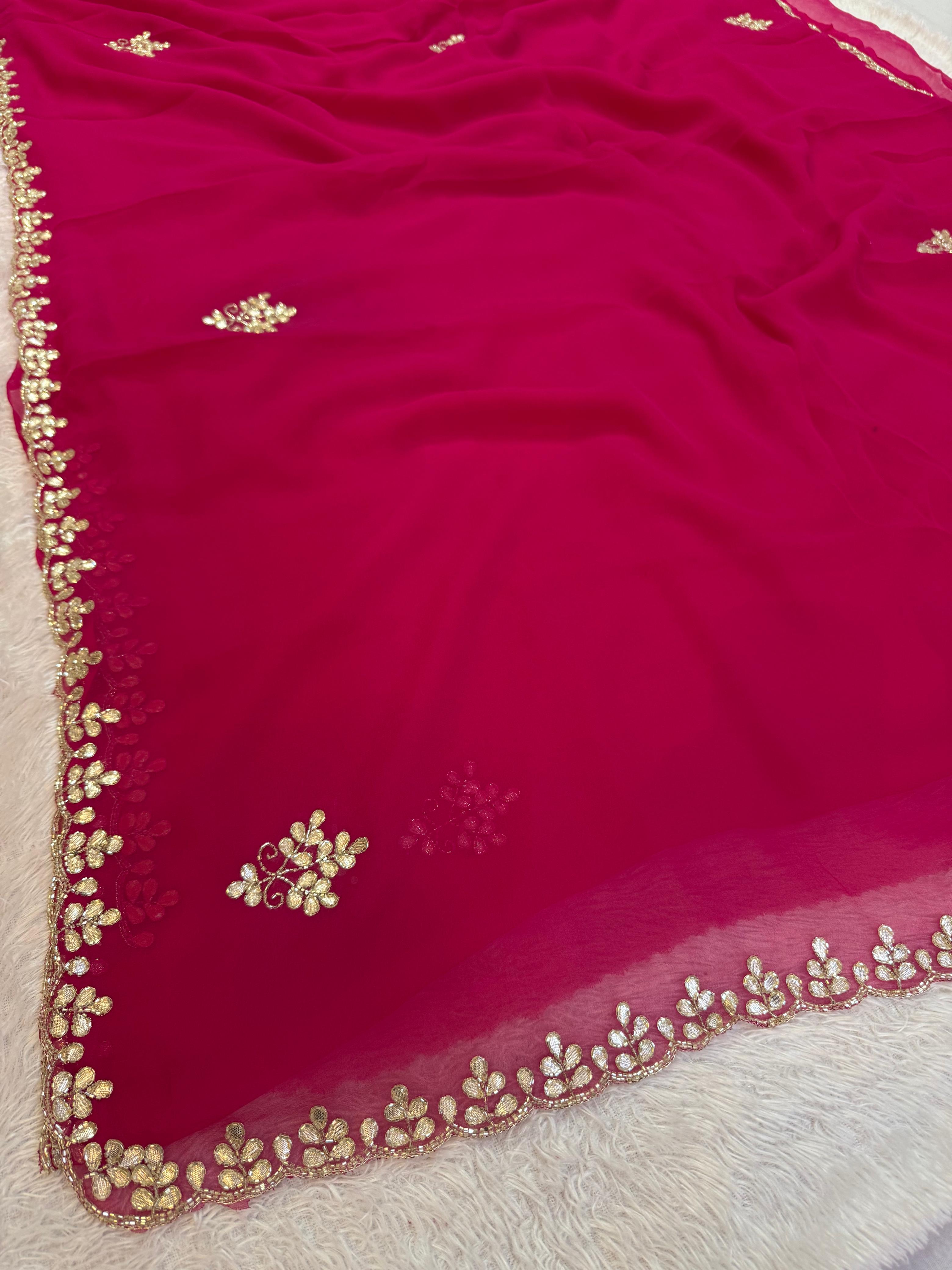 Latest Georgatte Saree With Handwork