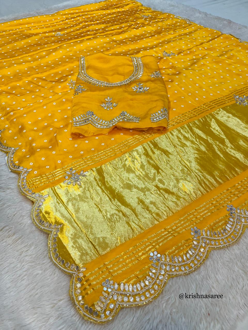 Traditional Pure Gajji Silk Saree With Handwork