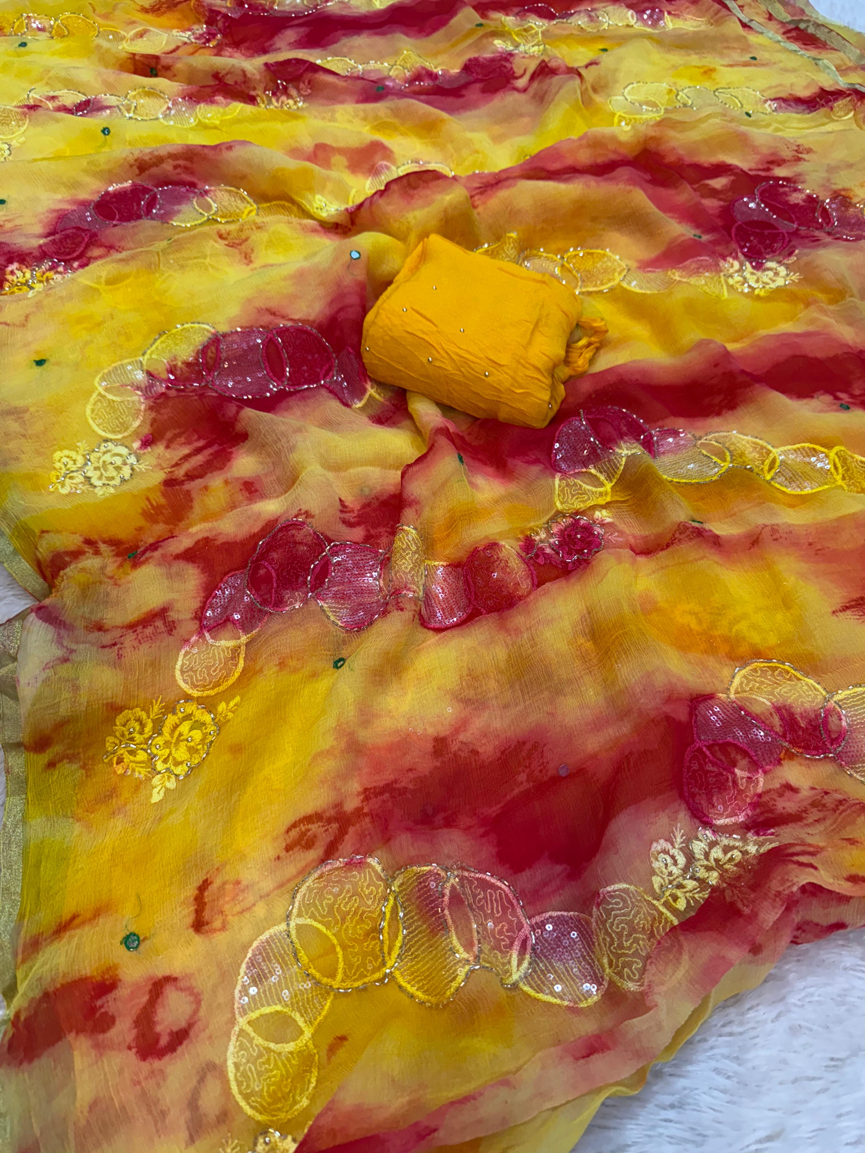Beautiful Chiffon Saree With Work