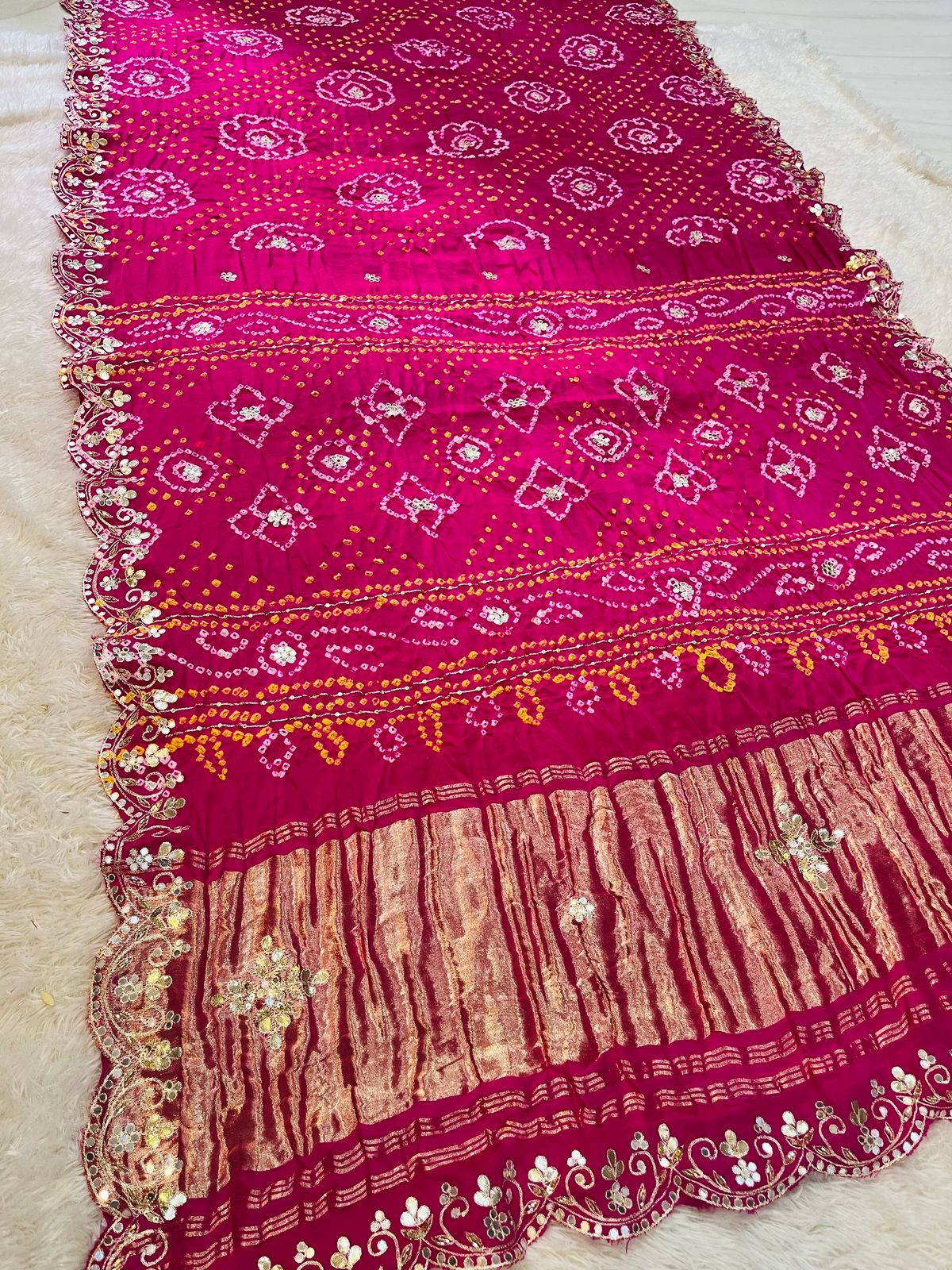 Luxury Traditional Pure Gajji Silk Saree With Handwork