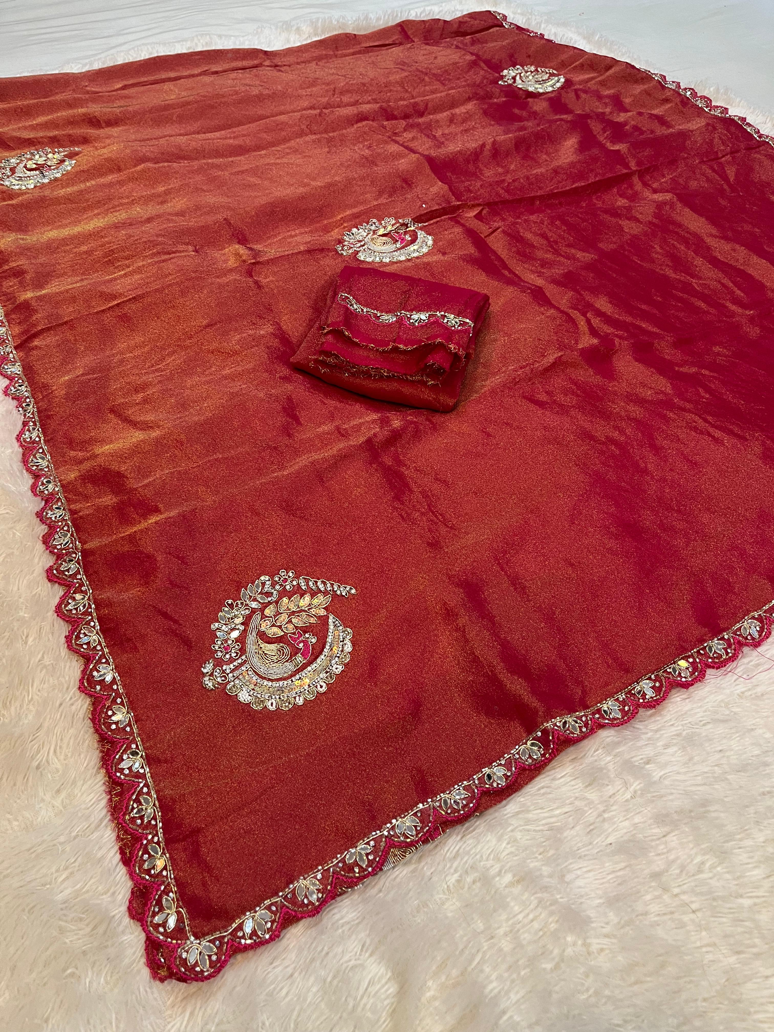 Beautiful Cosmos Febric Saree With Handwork