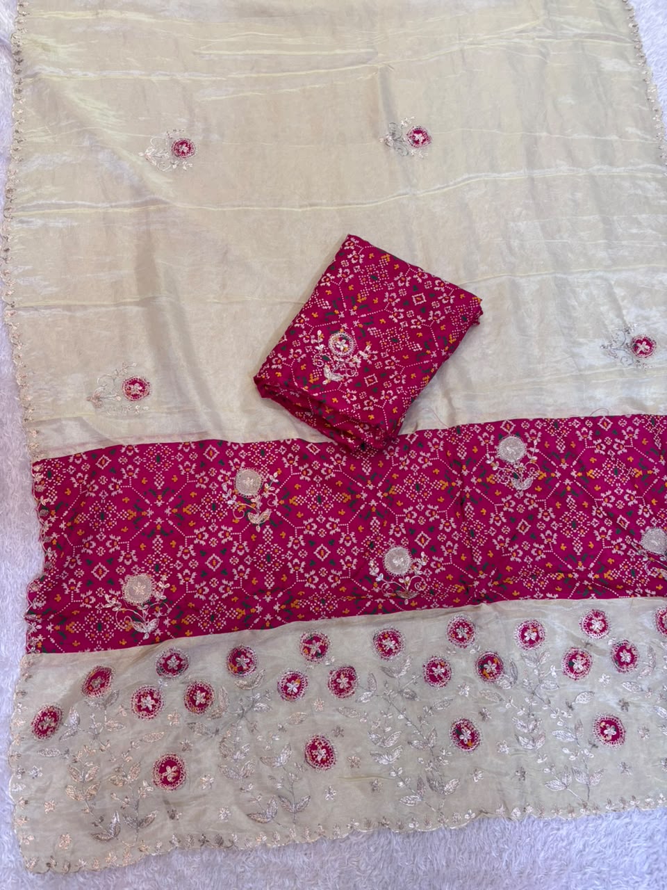 Designer Tissue Cosmos Saree With Pittan work