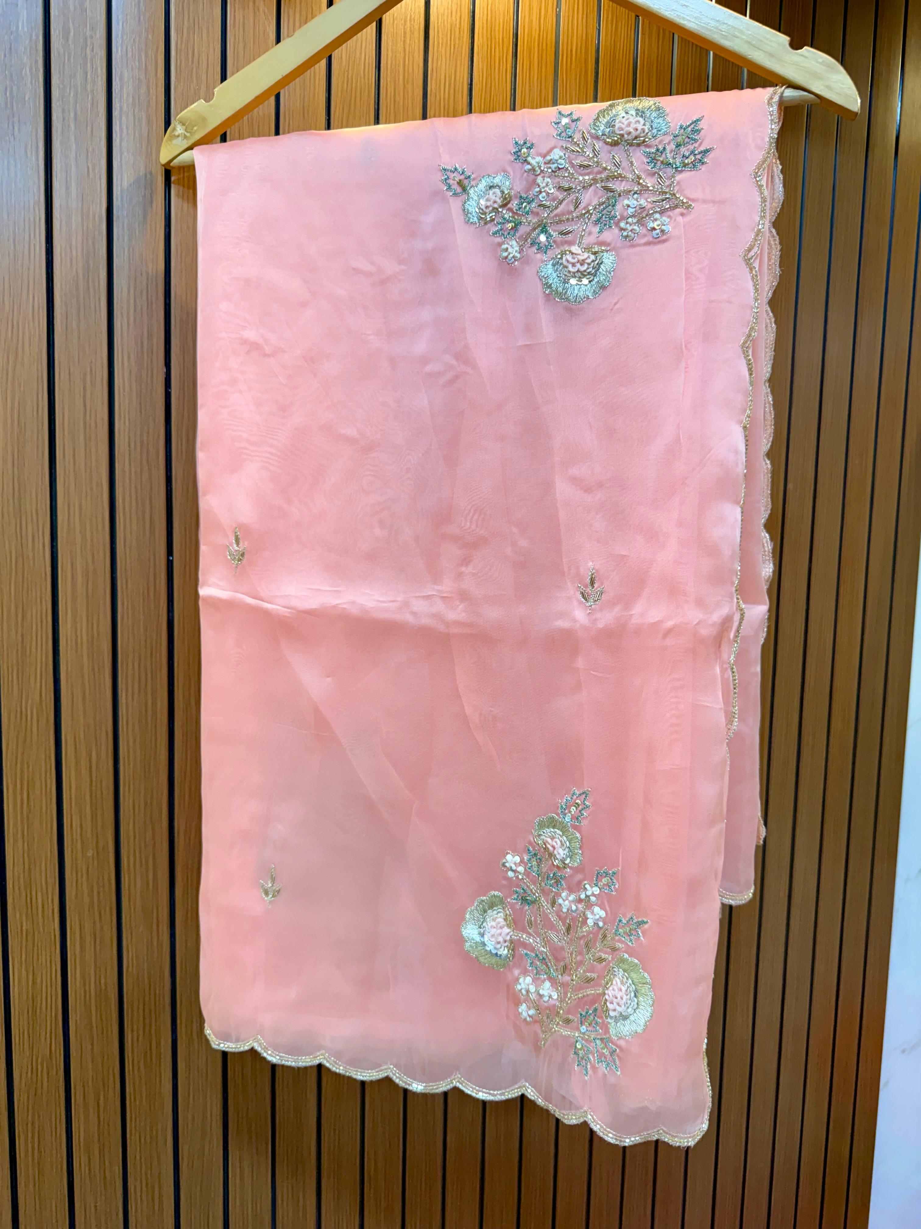 Beautiful H.O Silk Saree With Handwork