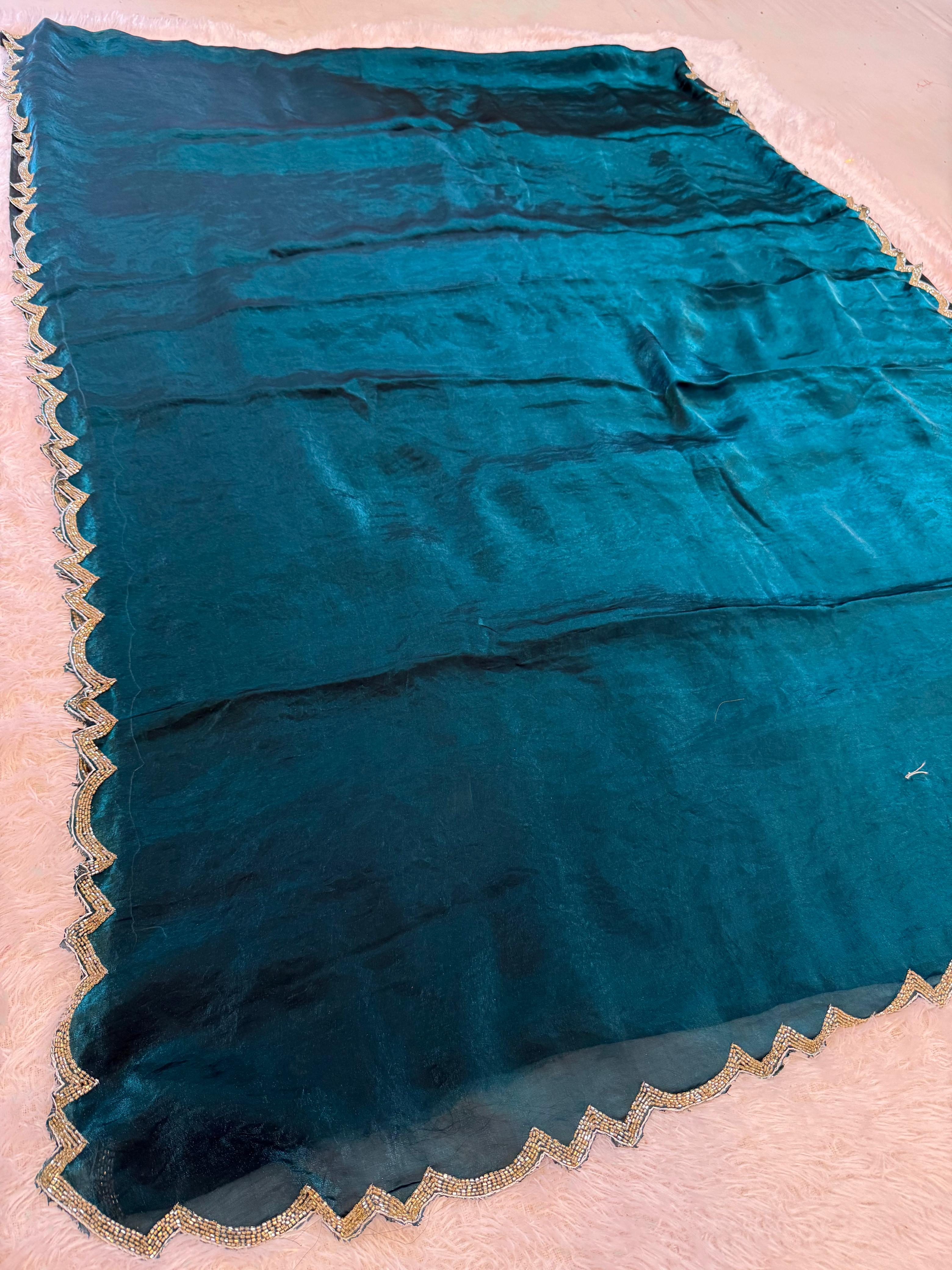 Beautiful Fendi Silk Saree With Handwork