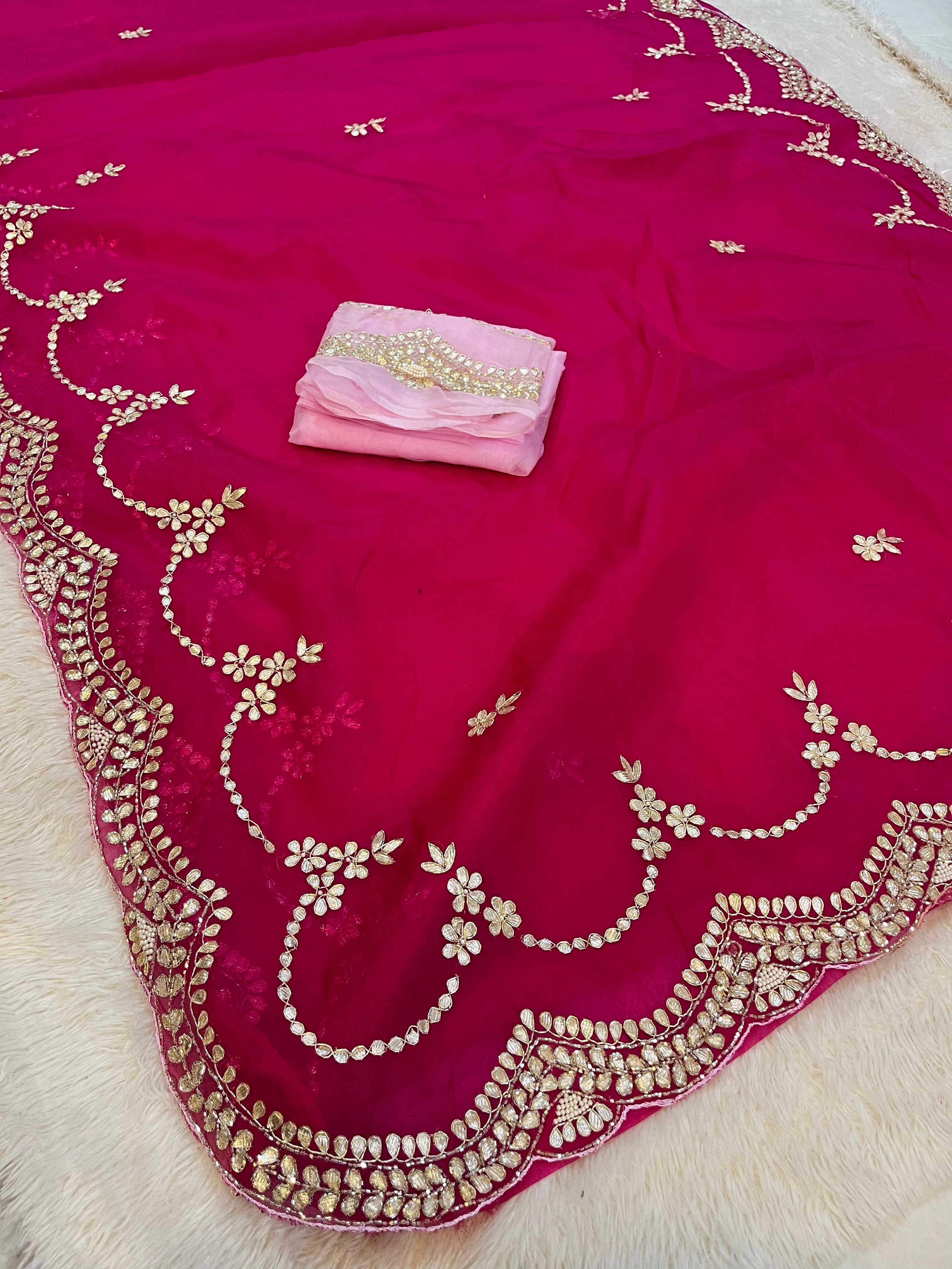 Beautiful Organza Saree With Handwork