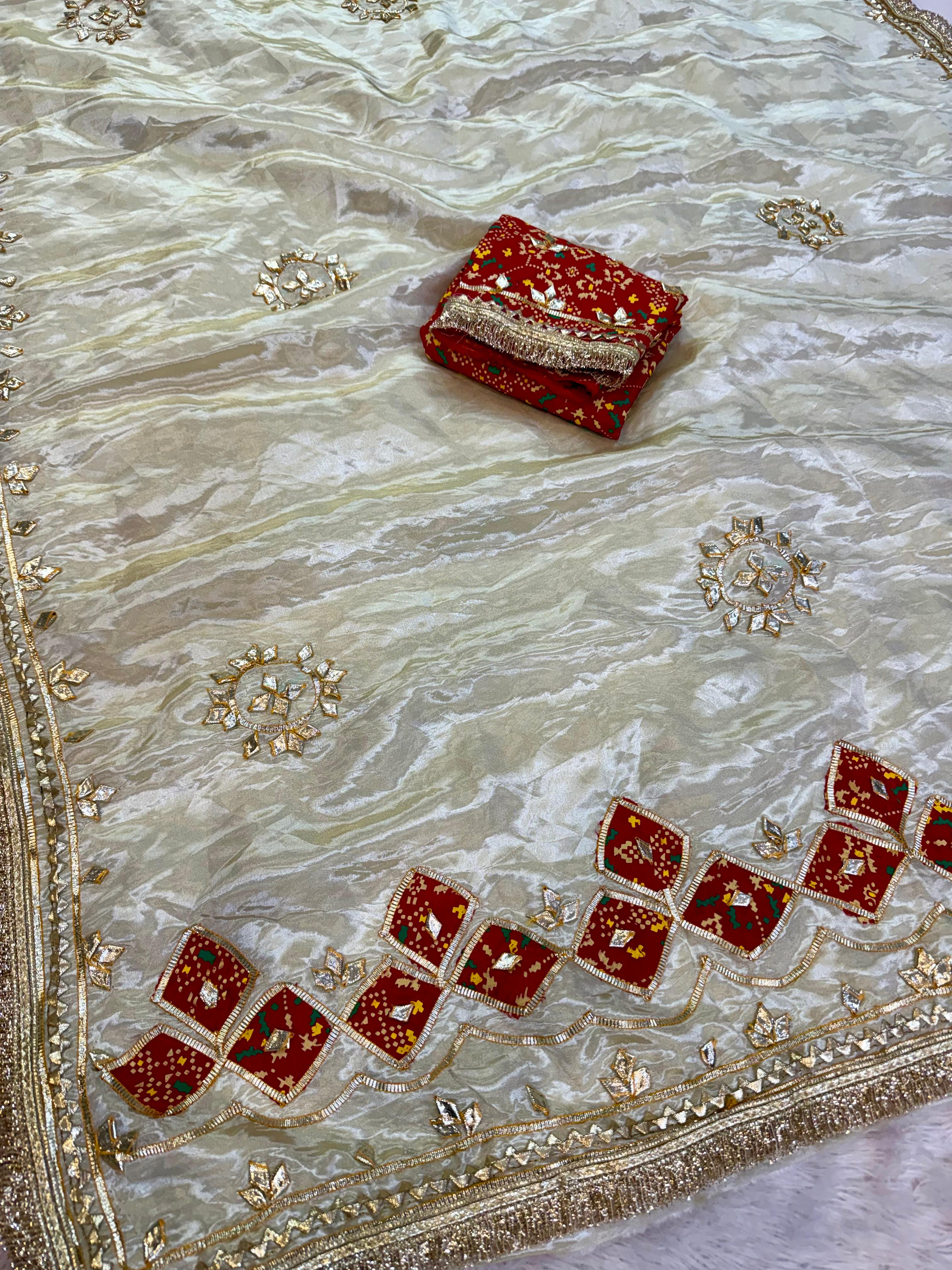 Traditional Tissue Cosmos Saree With Gottapatti Work