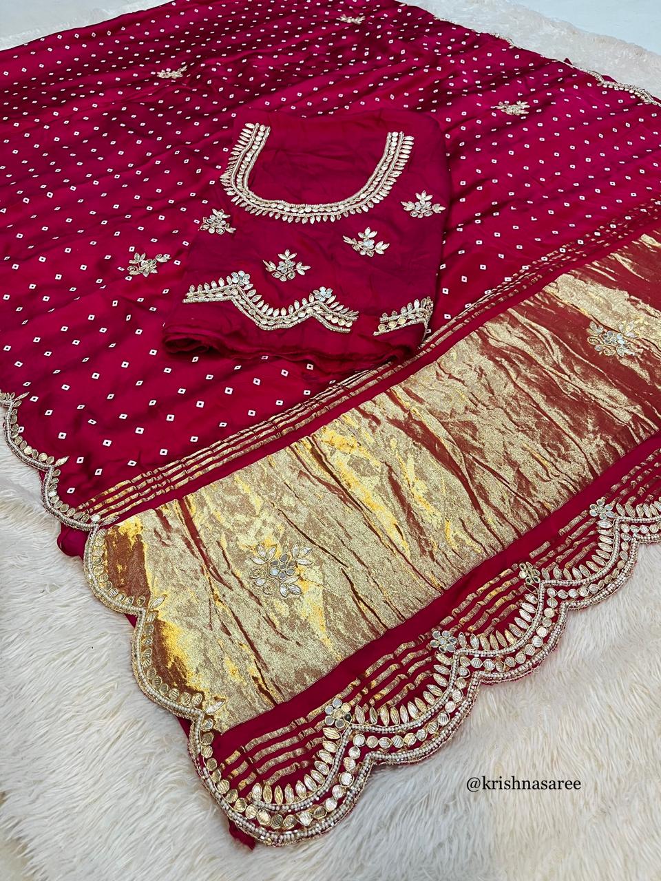 Traditional Pure Gajji Silk Saree With Handwork