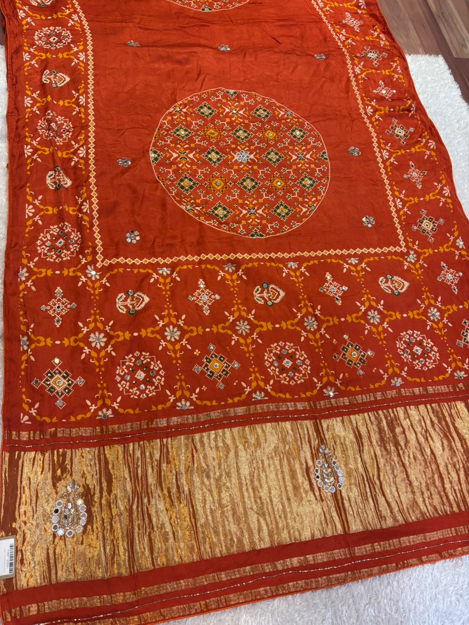 Modal Gajji Silk Saree With Ajrak print & Handwork
