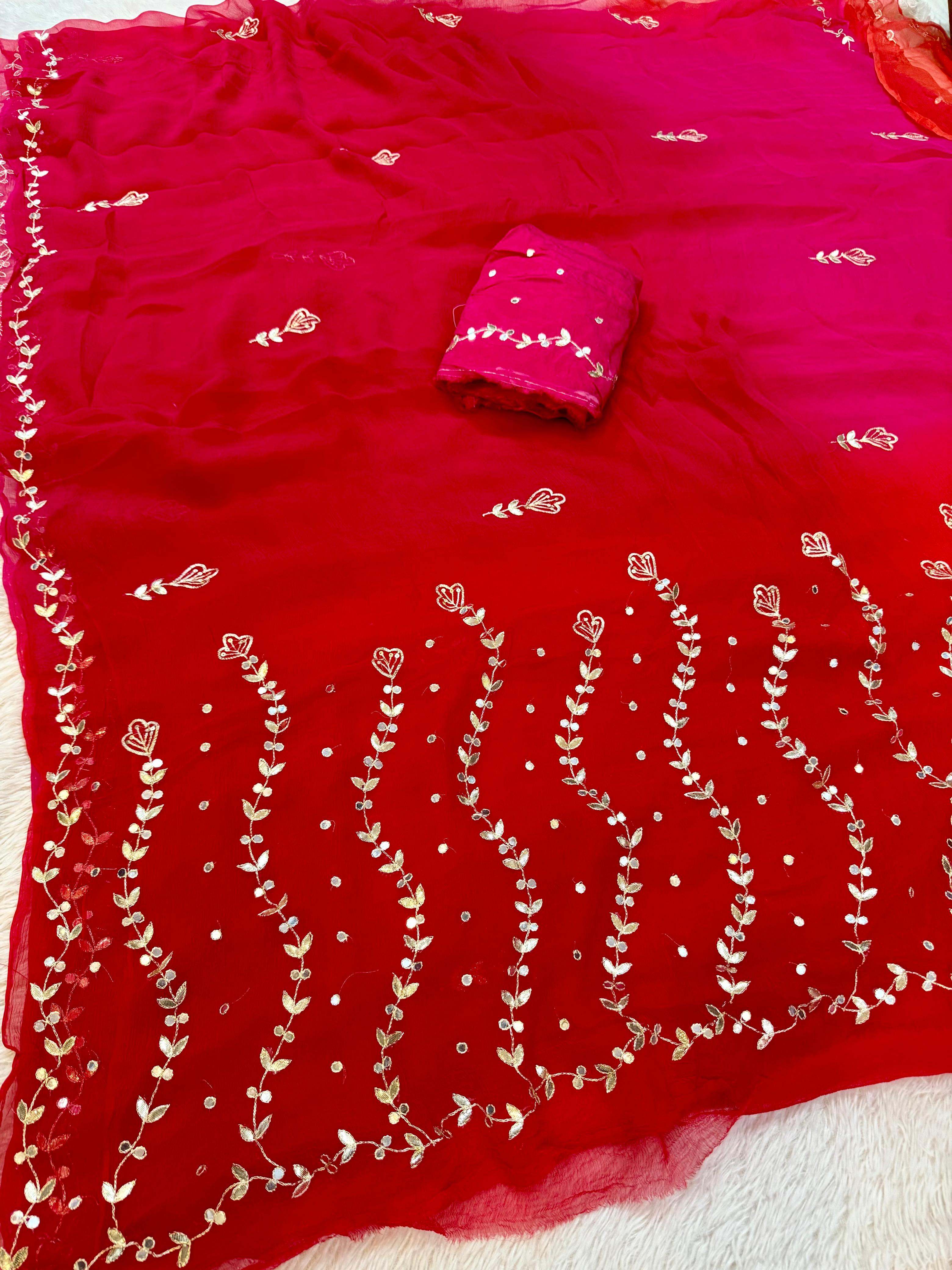 Beautiful Pure Chiffon Saree With Handwork