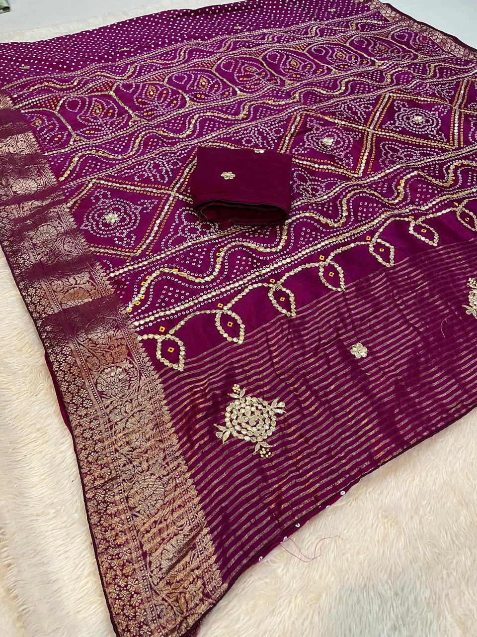 Dolla Silk Saree With Bandani Table Print X Handwork Touching